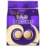 Cadbury white buttons chocolate pouch 100g, imported from the UK