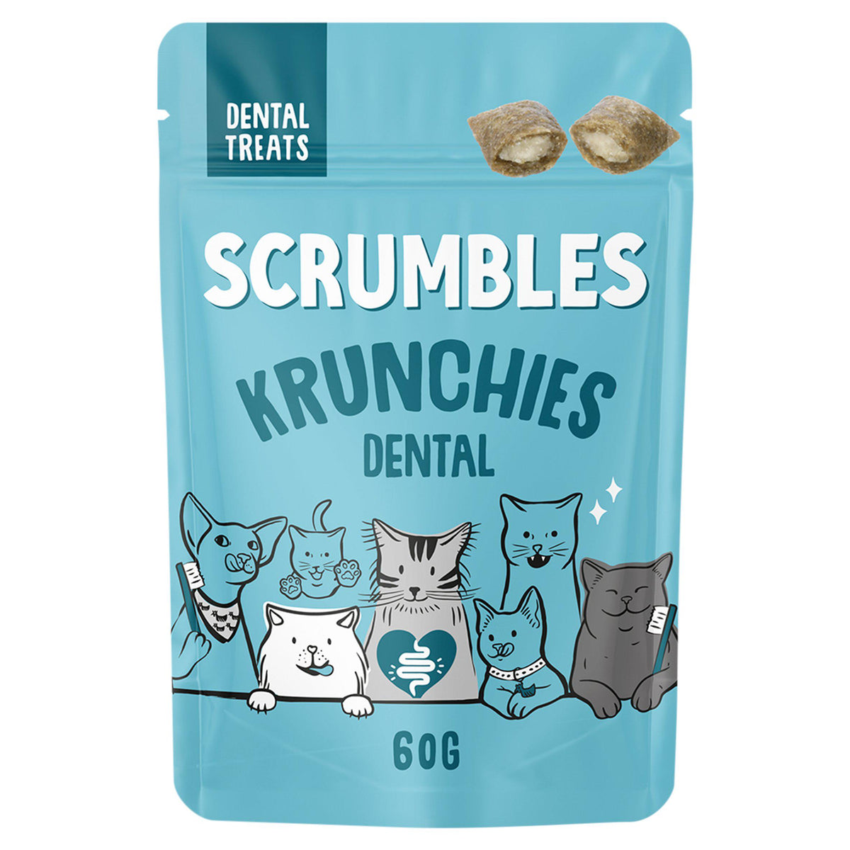 Scrumbles Krunchies Dental Cat Treats 60g, imported from the UK