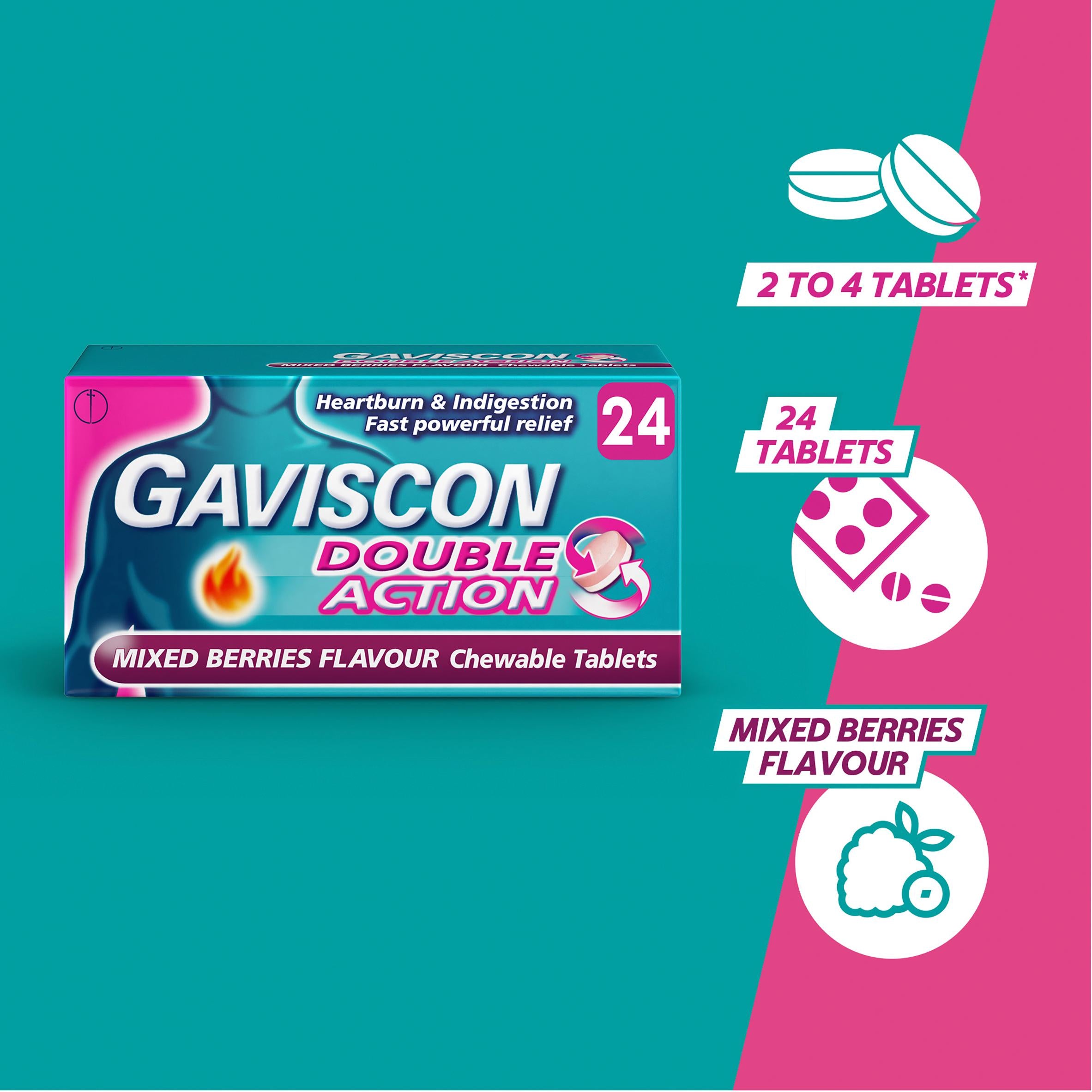 Gaviscon heartburn tablets mixed berries 24 count - British product