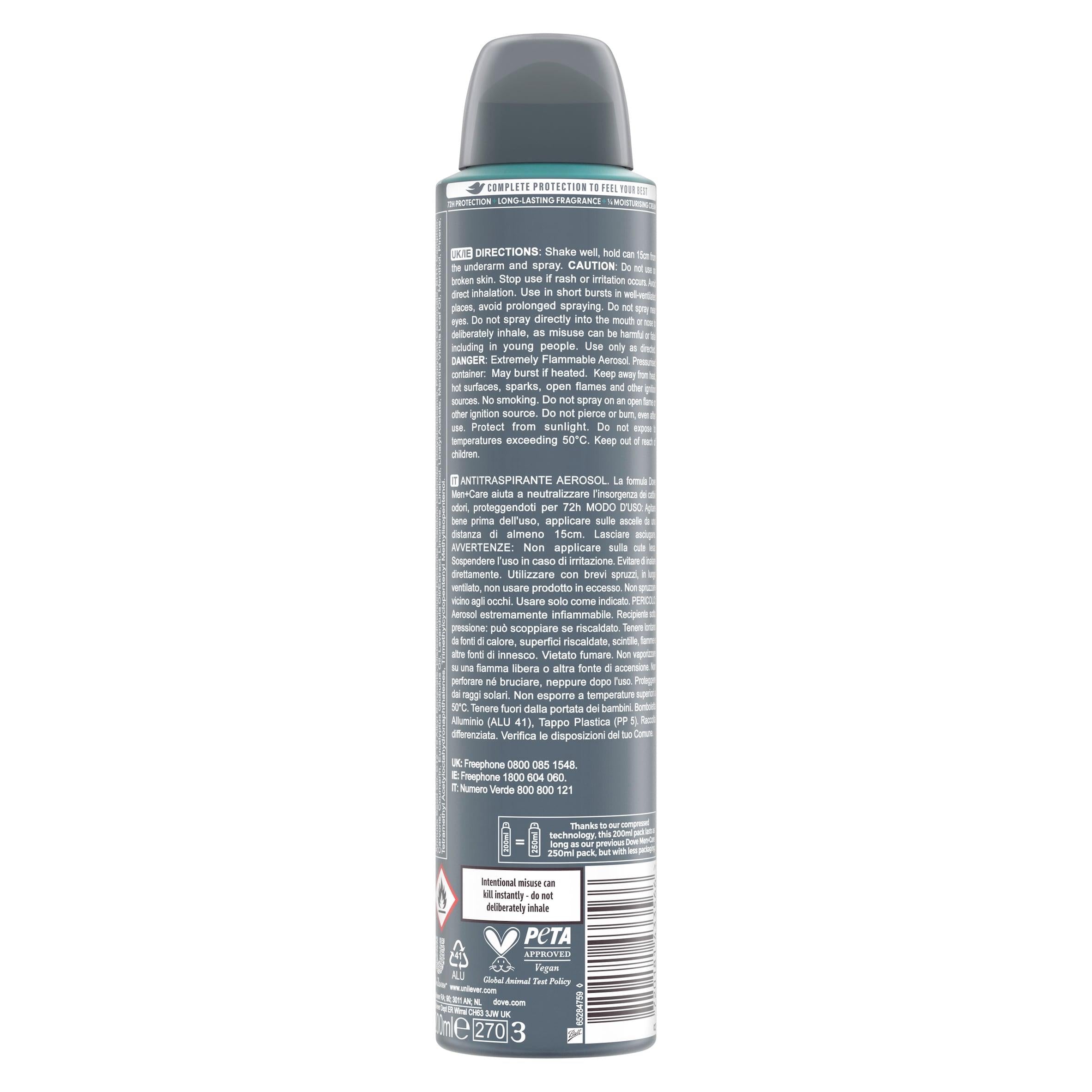Dove Men+Care antiperspirant spray eucalyptus and mint 200ml, UK version