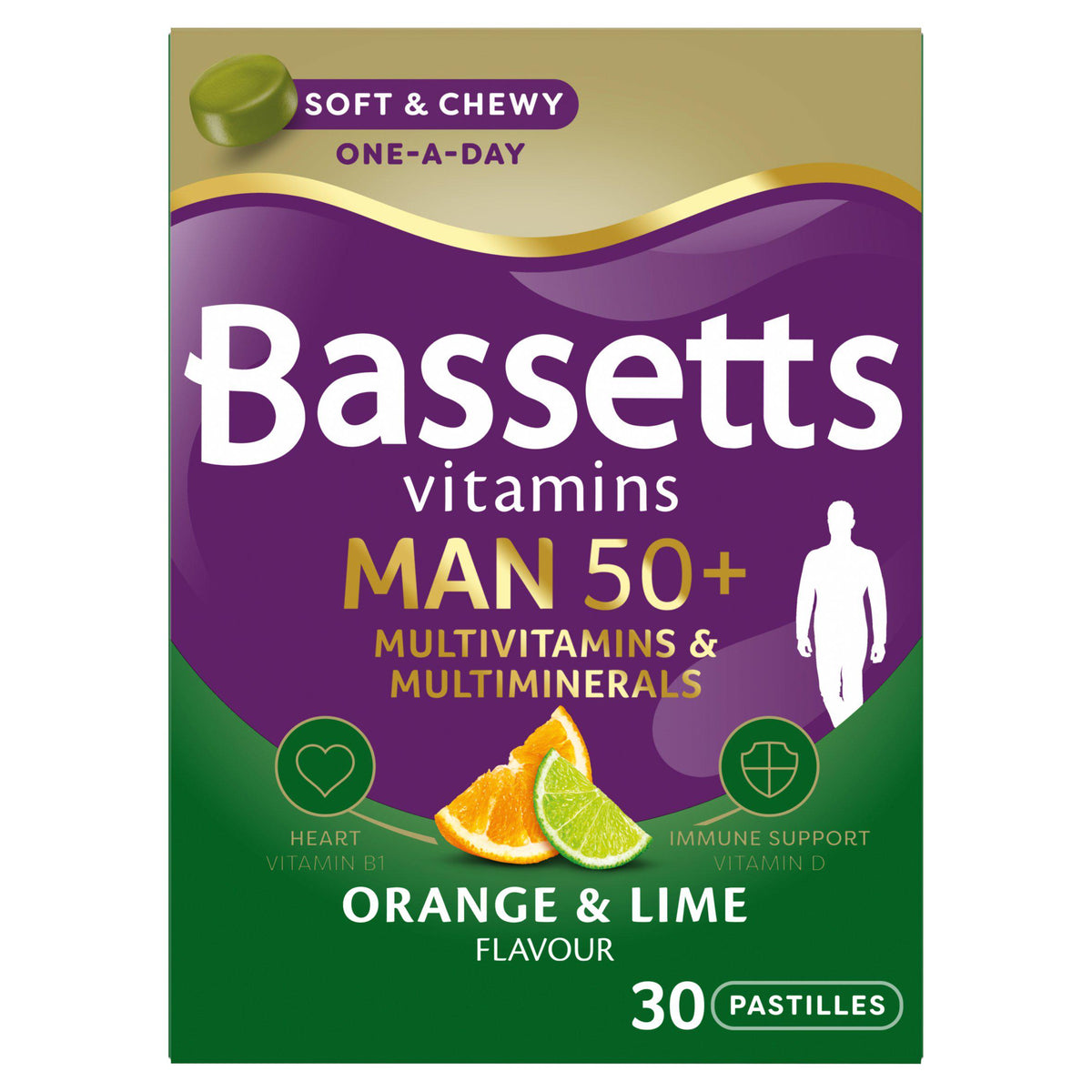 Bassetts Vitamins 50+ multivitamin pastilles orange lime 30 count - British product