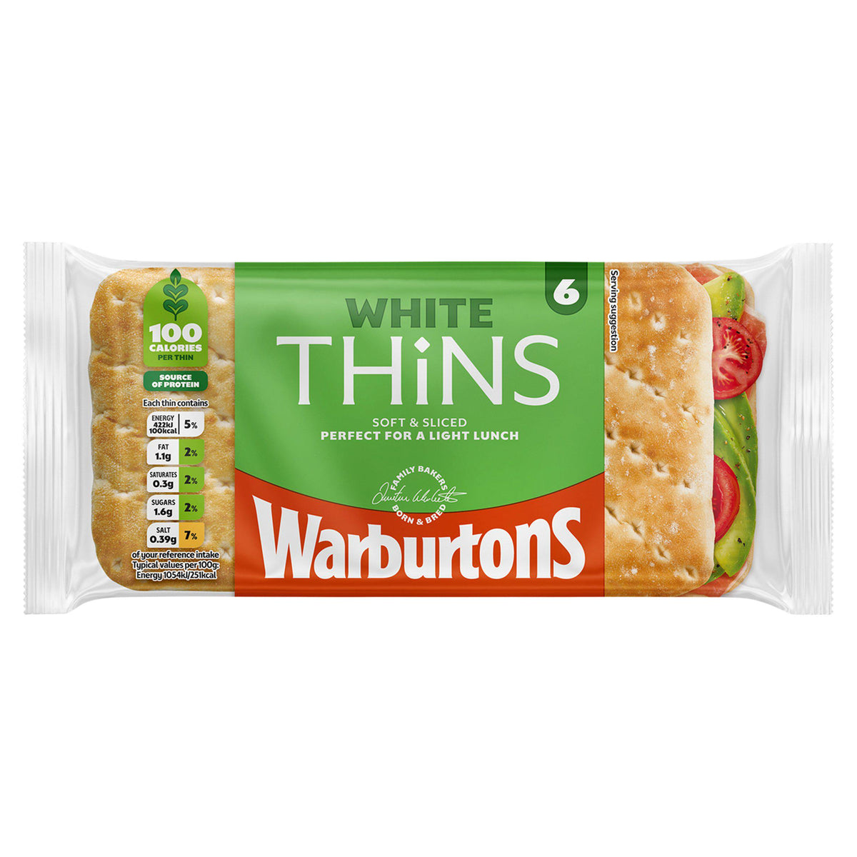 Warburtons white sandwich thins 6 pack (British brand)