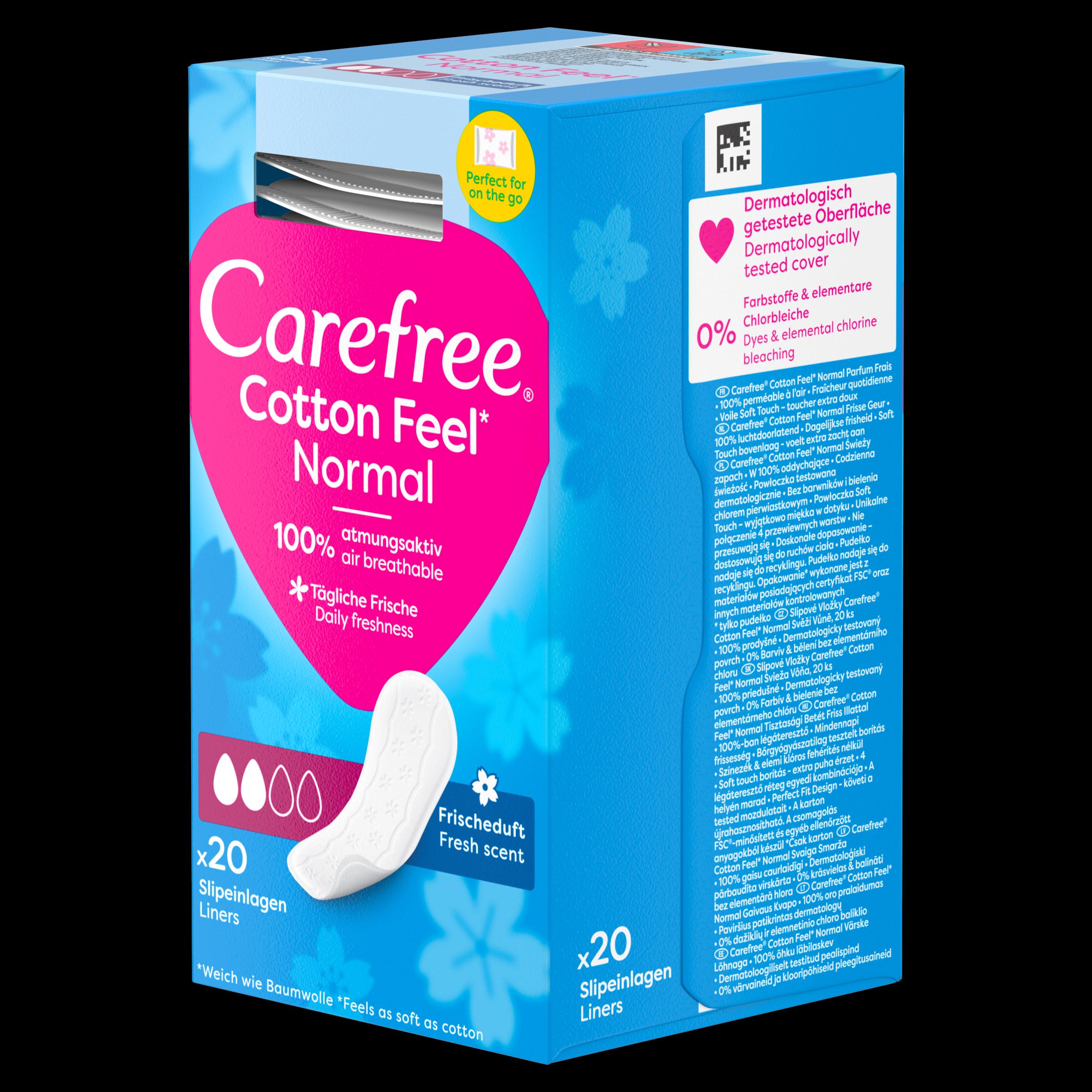 Carefree Normal panty liners with Cotton Extract 20 count, imported from the UK