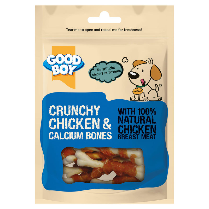 Good Boy crunchy chicken bones dog treats 90g, imported from the UK