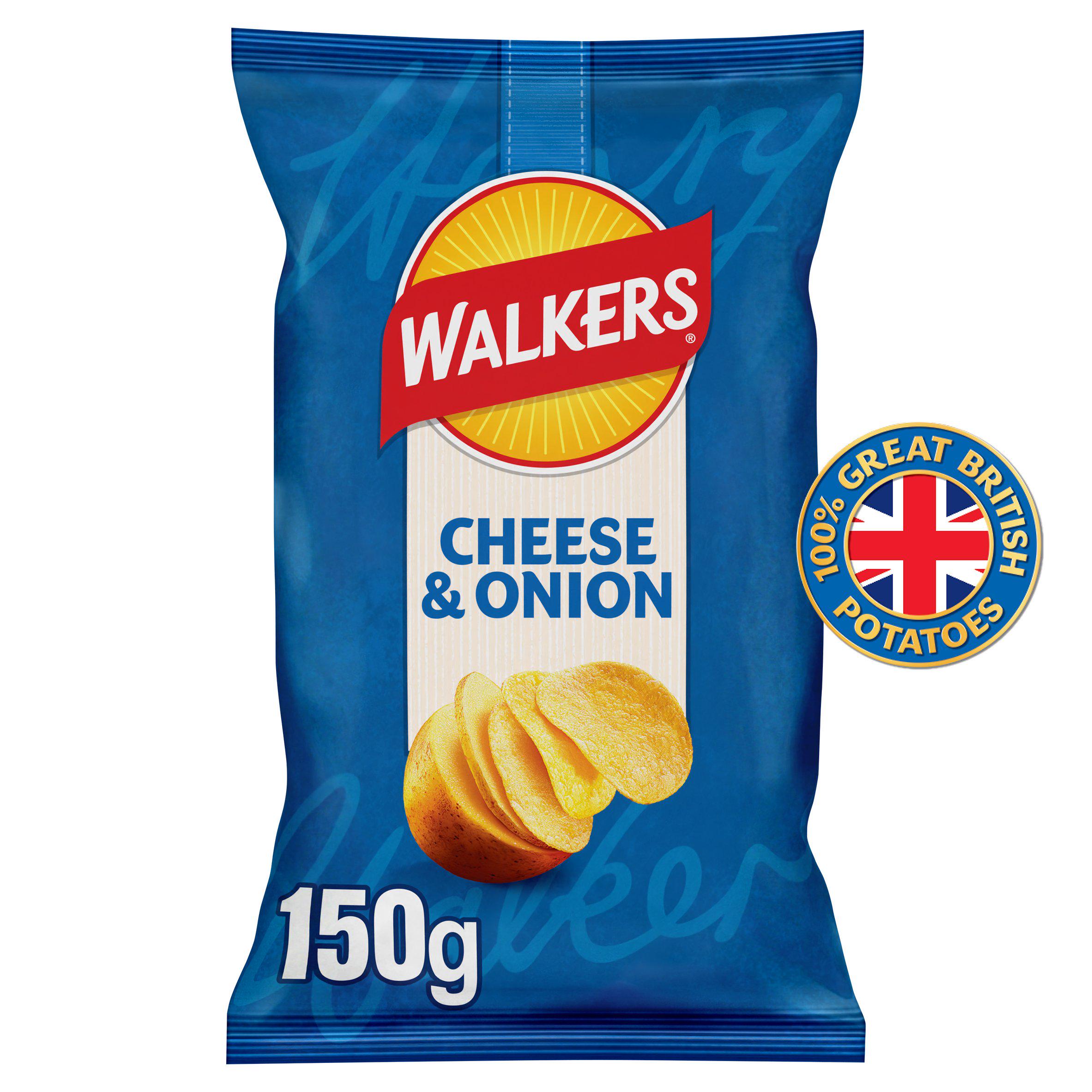 Walkers cheese & onion sharing crisps 150g (British brand)