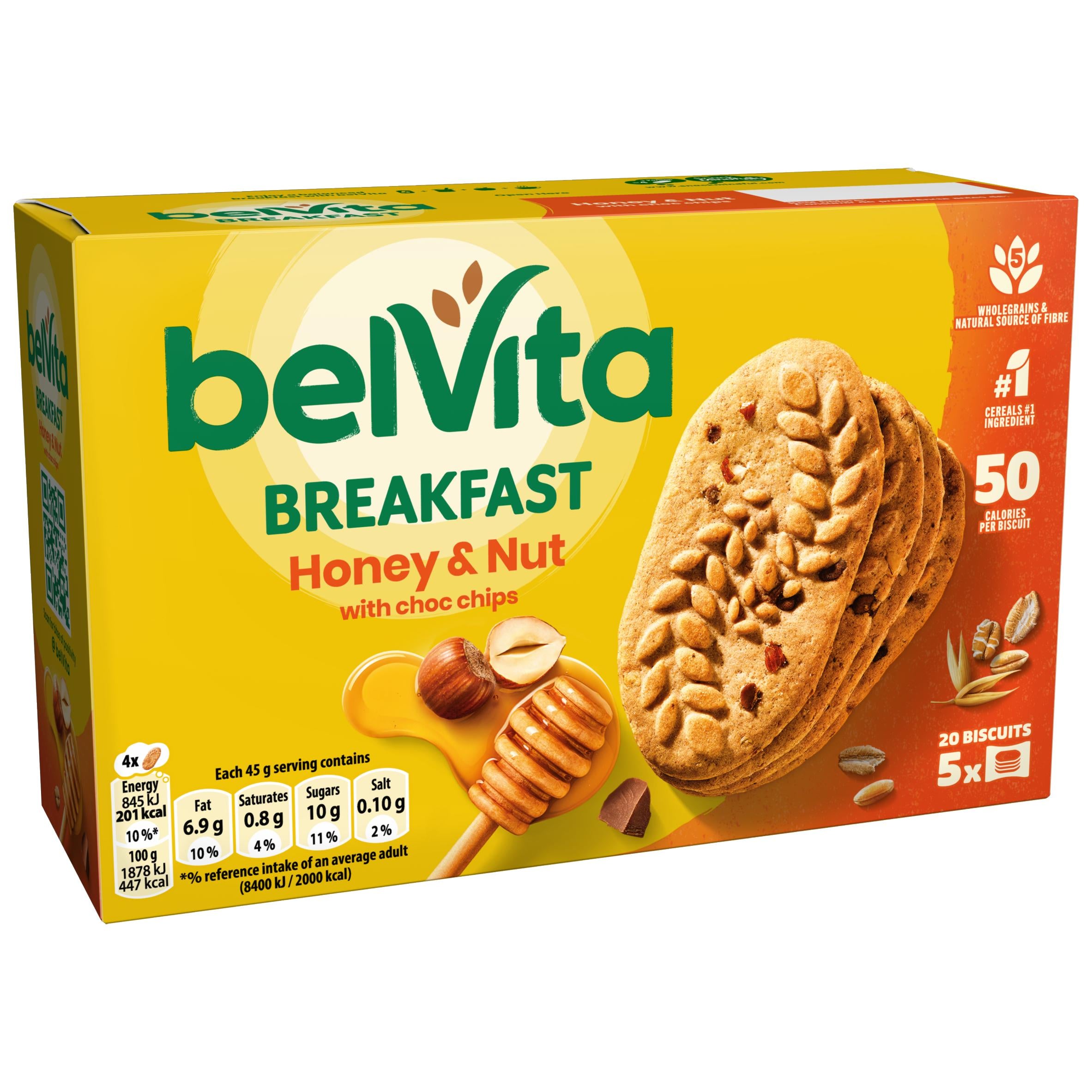 Belvita cereal bars Honey & Nut Chocolate Chips 5x45g, imported from the UK