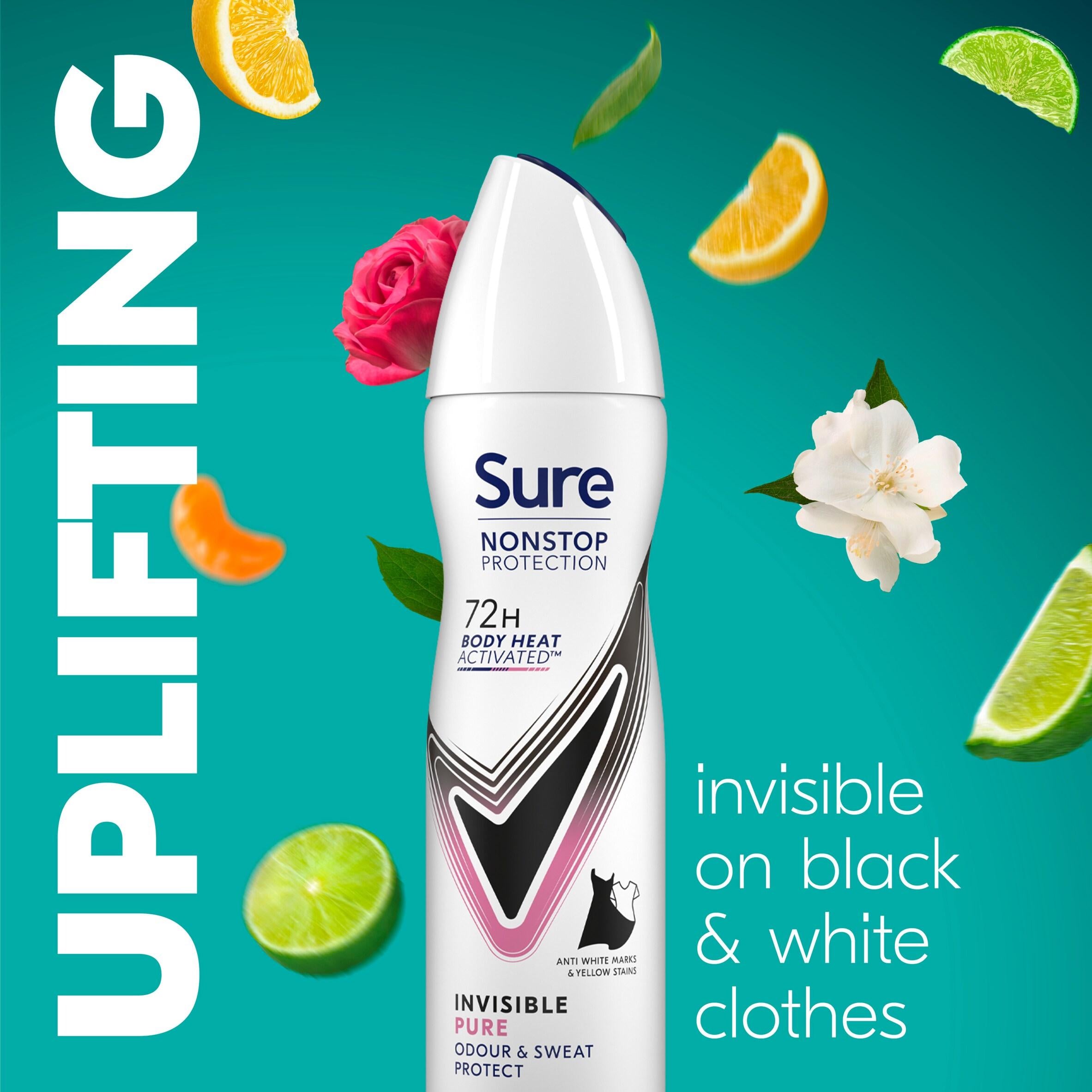 Sure Invisible Pure antiperspirant deodorant spray 150ml, imported from the UK