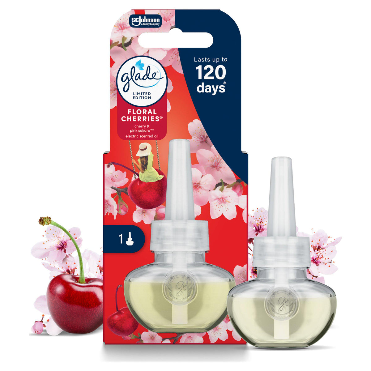Glade electric scented floral cherries plug in refill 20ml, imported from the UK