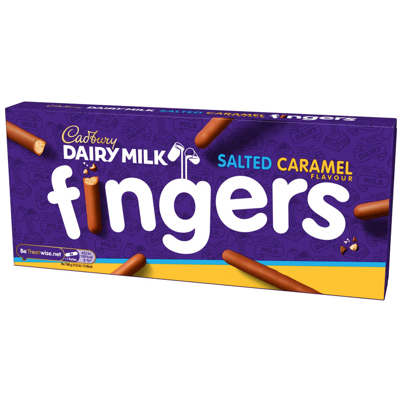 Cadbury Dairy Milk Fingers salted caramel biscuits 114g, imported from the UK