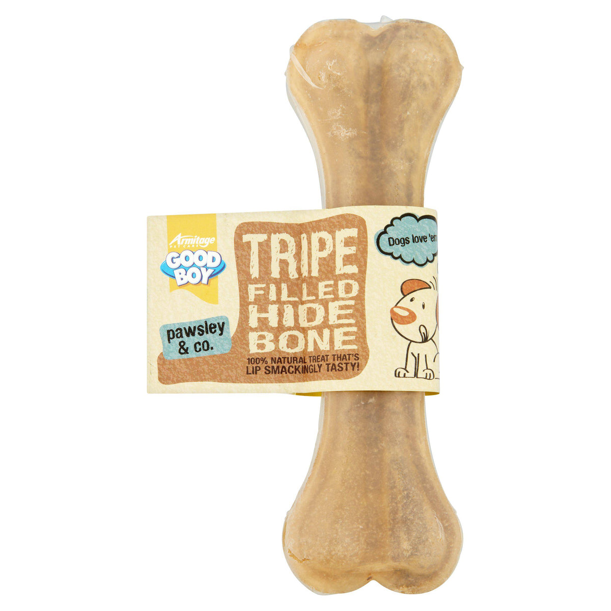 Good Boy Pawsley tripe filled hide bone dog treat, UK version