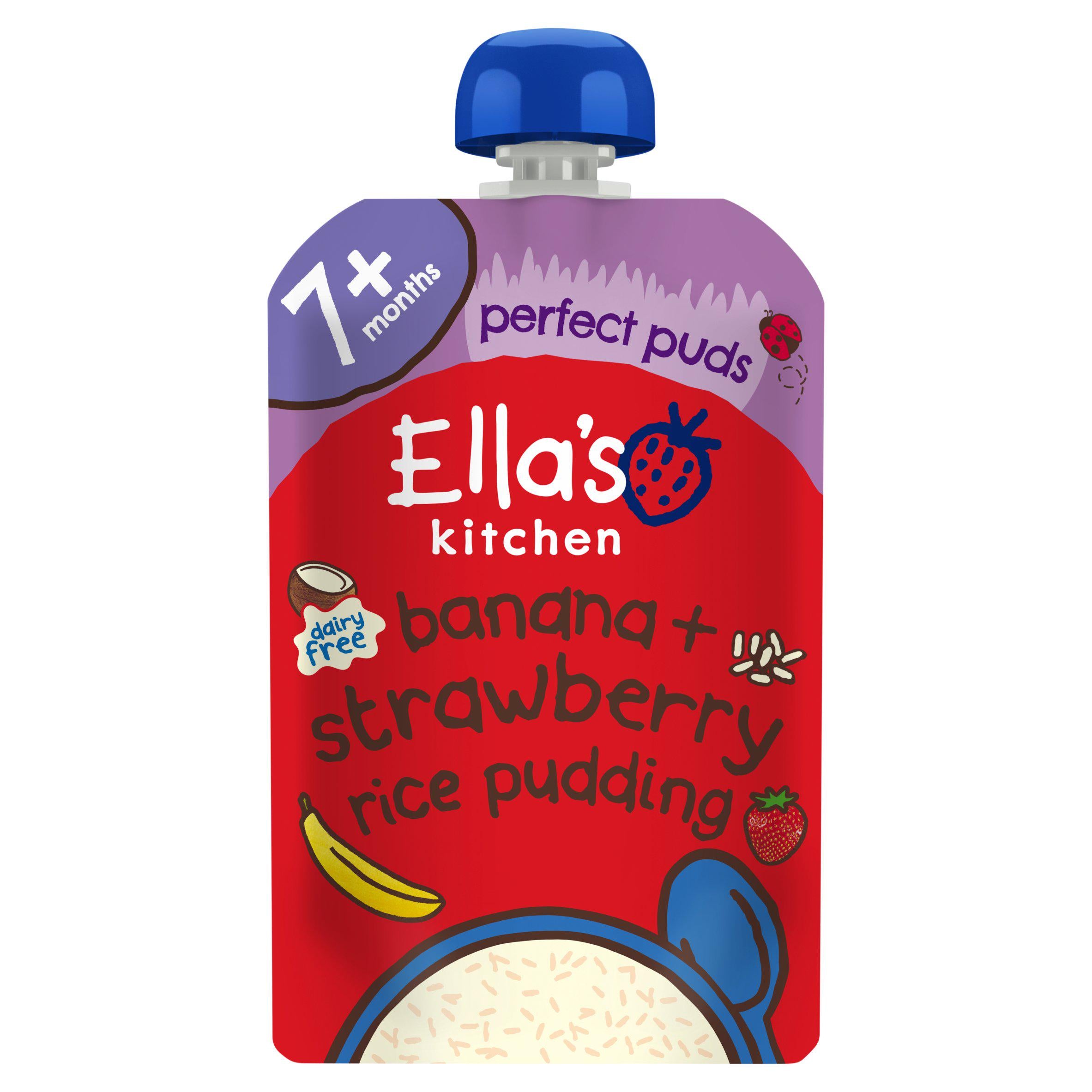 Ella's Kitchen organic dairy free rice pudding banana strawberry 80g (British brand)