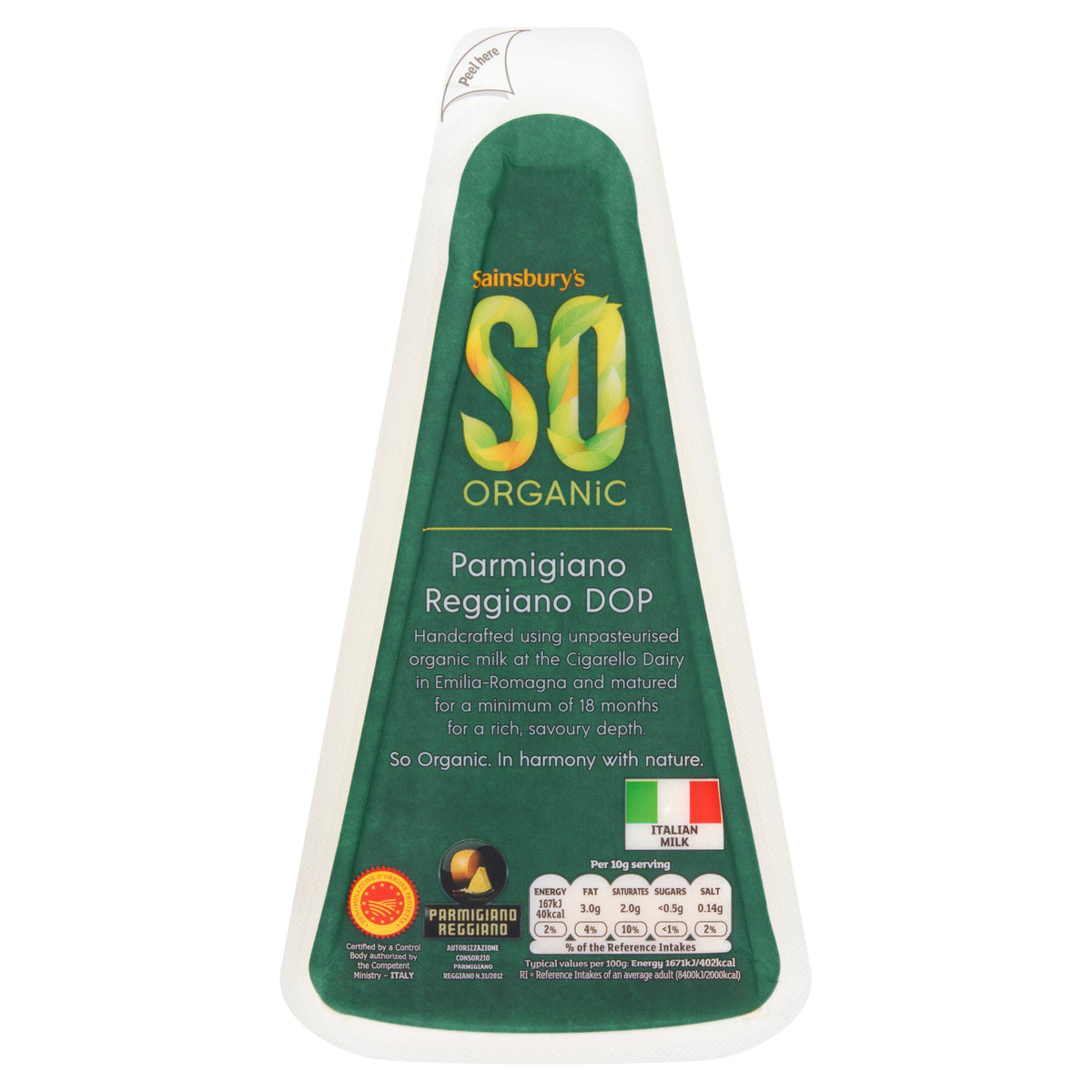 Sainsbury's organic Parmigiano Reggiano cheese 200g - British product