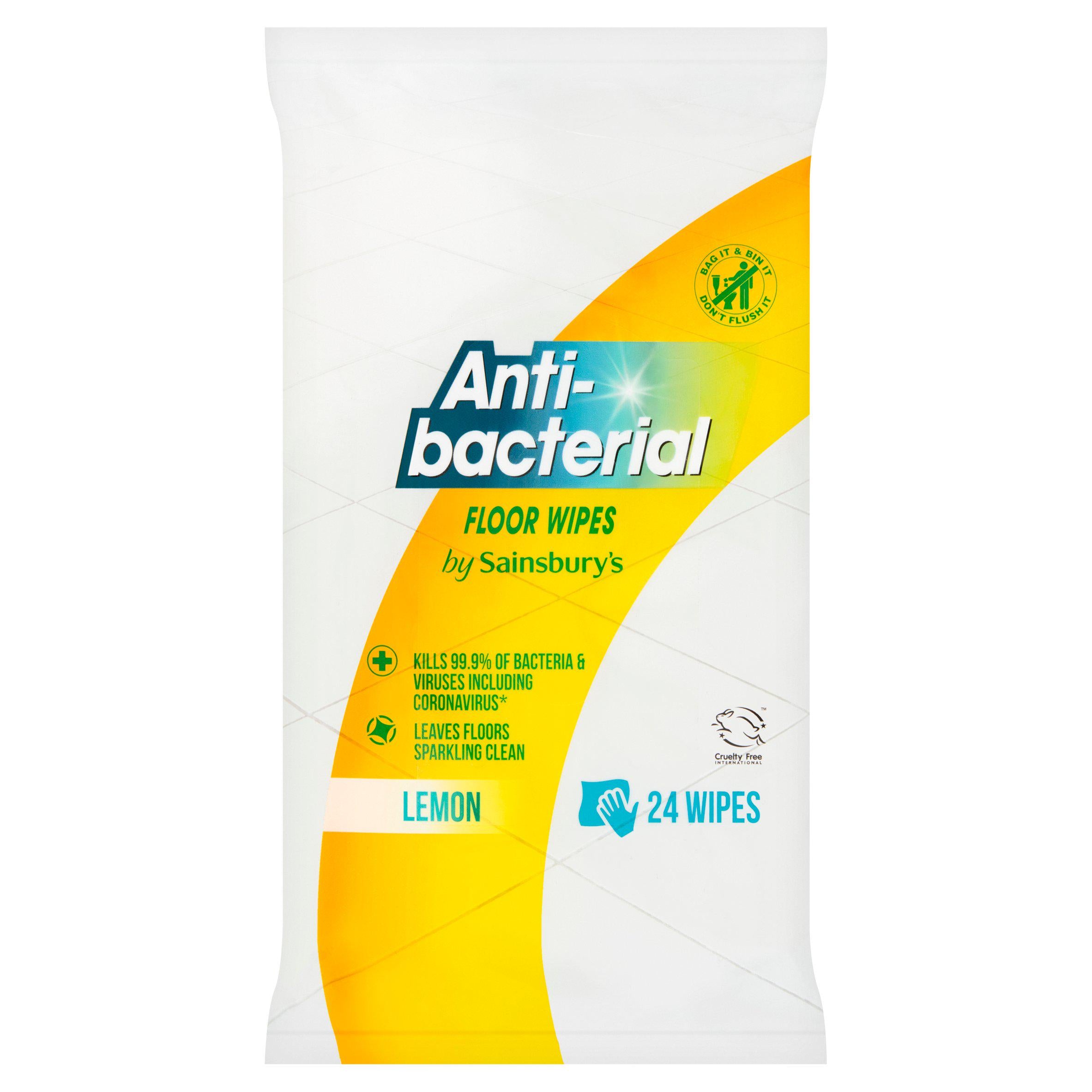Sainsbury's Antibacterial Floor Wipes Lemon 24 Pack (British brand)