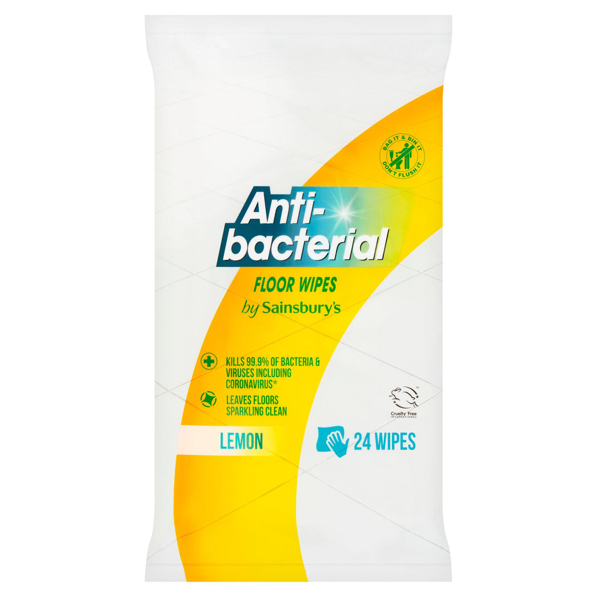 Sainsbury's Antibacterial Floor Wipes Lemon 24 Pack (British brand)