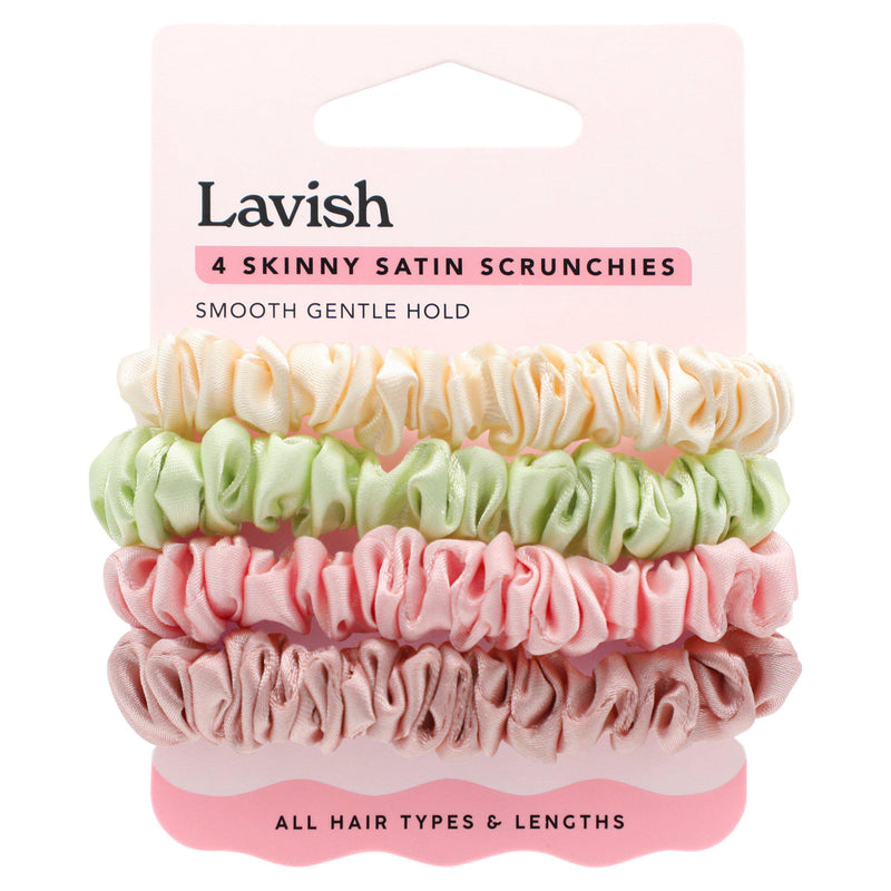 Lavish skinny satin scrunchies pack of 4, UK version