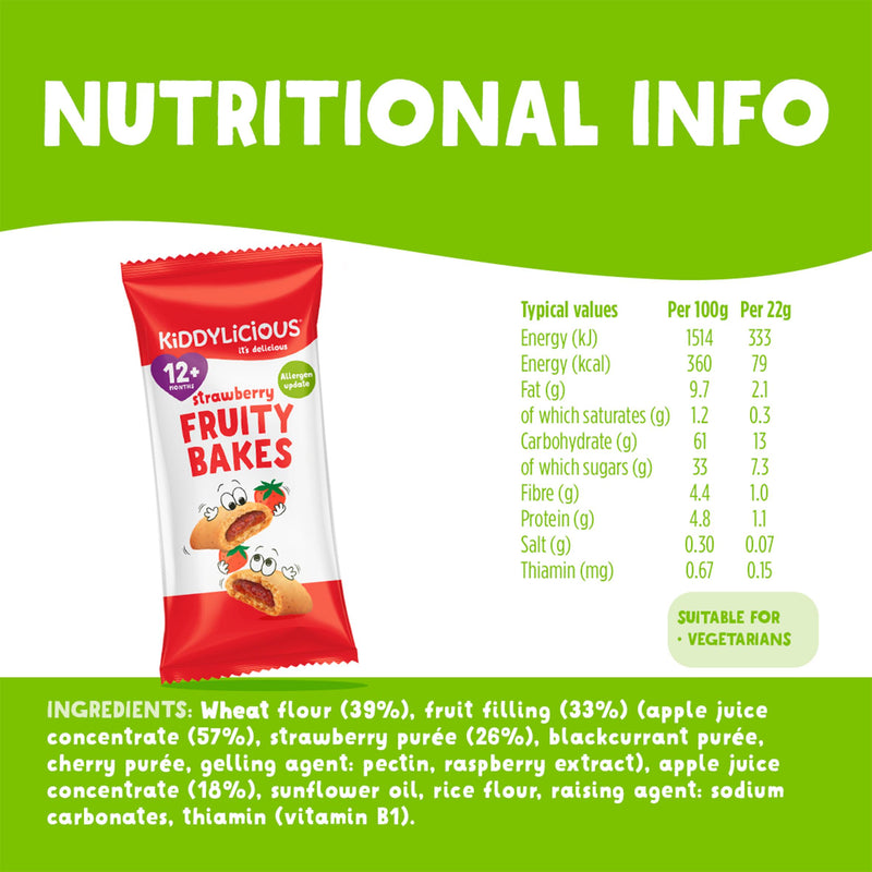 Kiddylicious strawberry fruity bakes baby snacks 6x22g, UK version