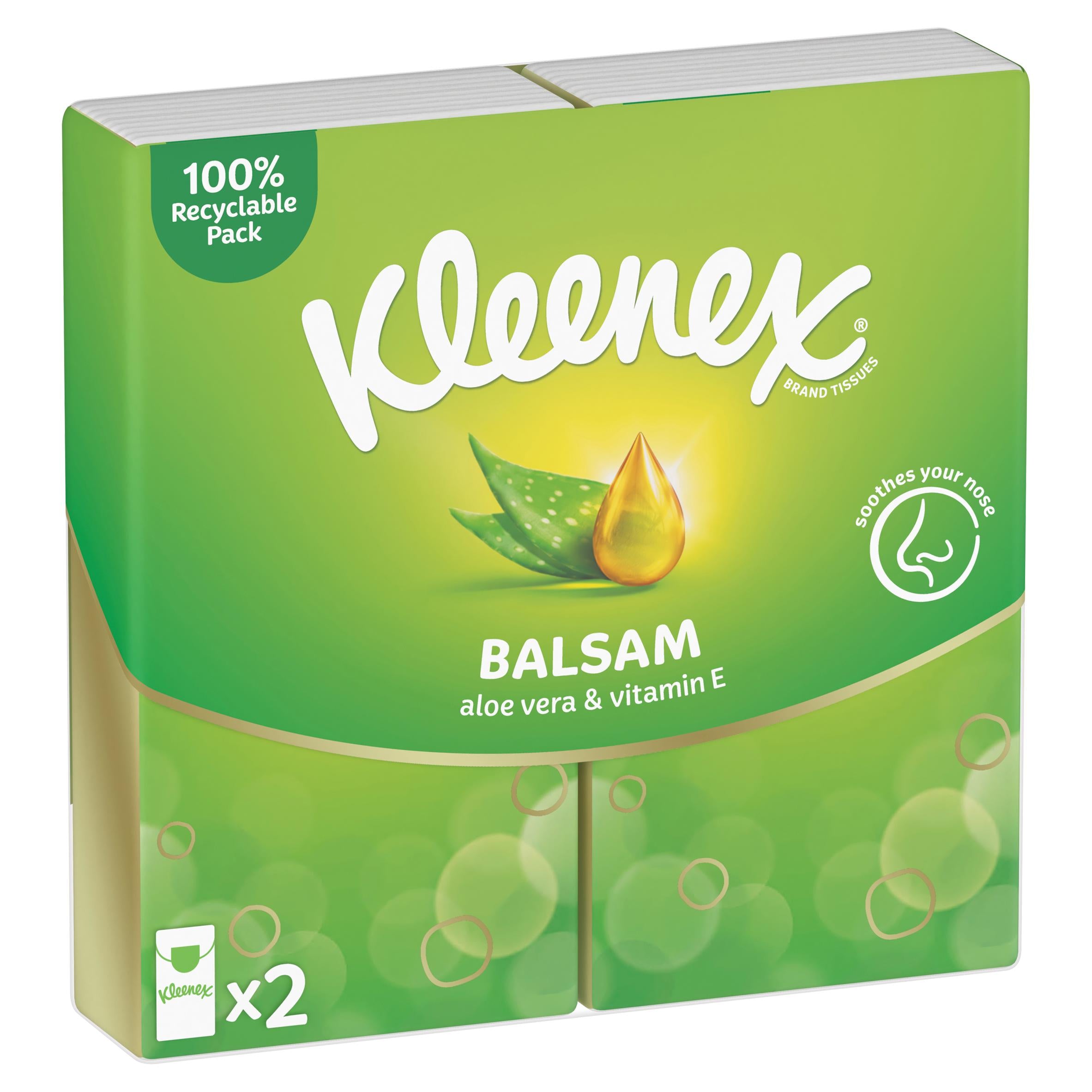Kleenex balsam tissues pocket pack 2x9 sheets, imported from the UK