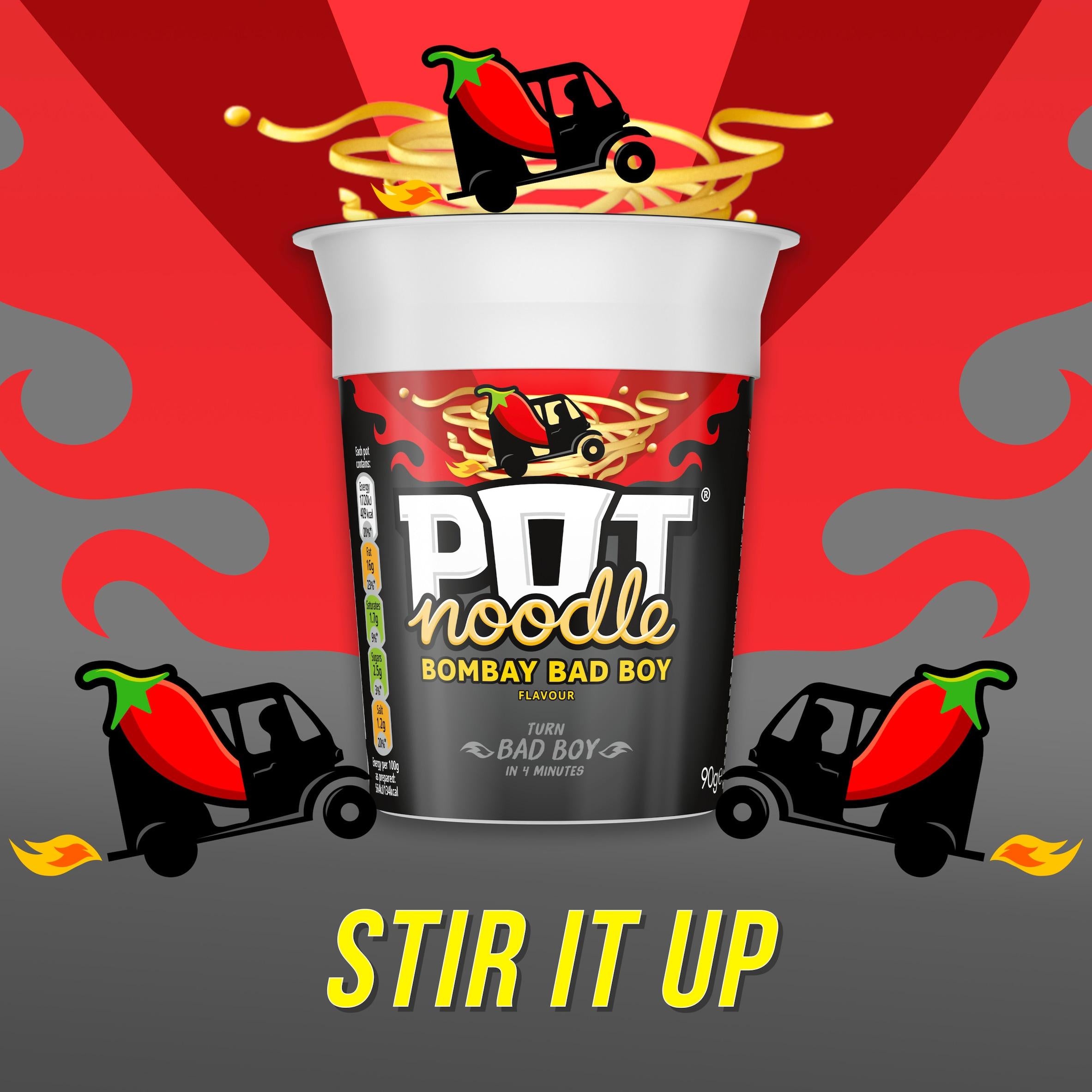 Pot Noodle Bombay Bad Boy instant noodle pot 90g, UK version