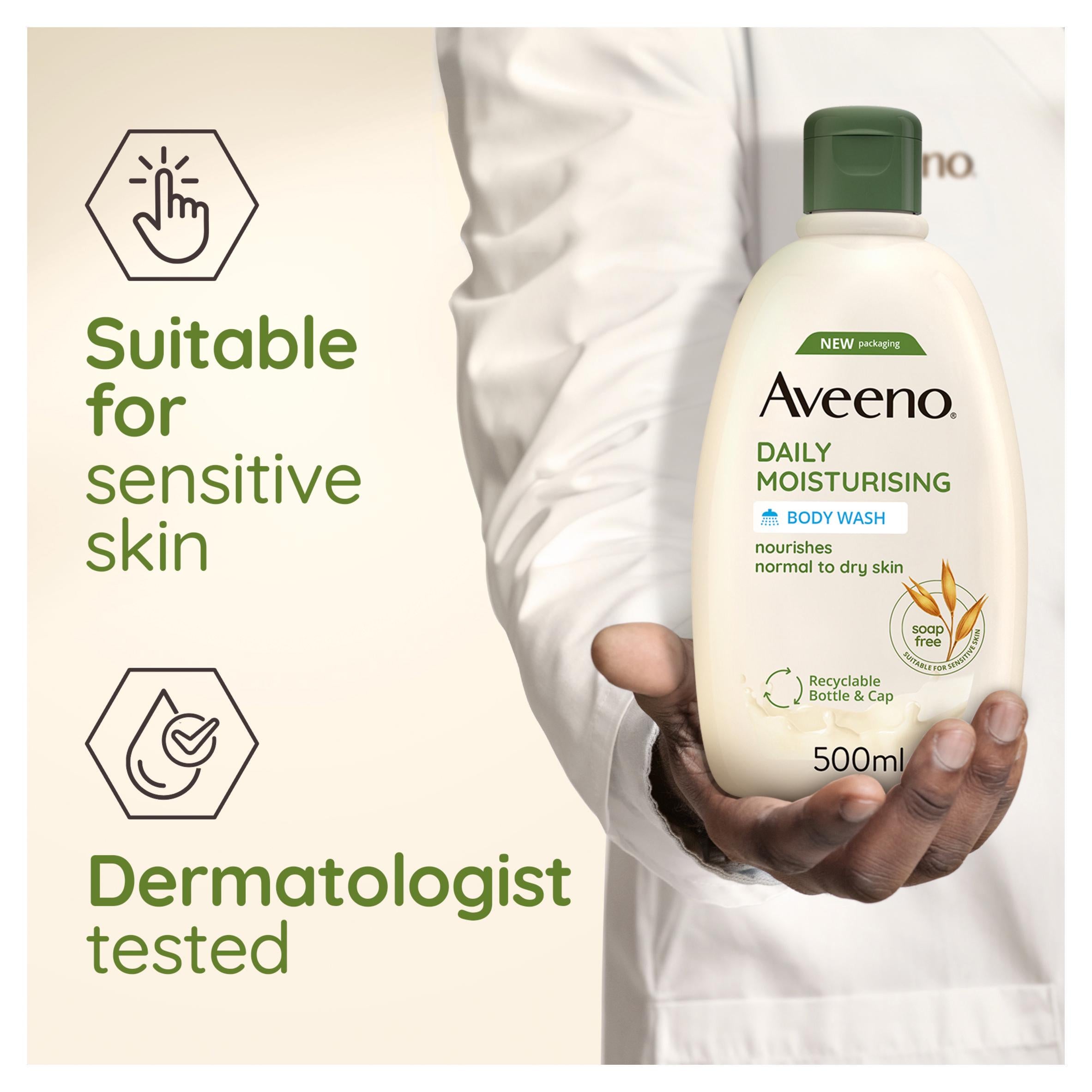 Aveeno Body Wash Dry Sensitive Skin 500ml, imported from the UK