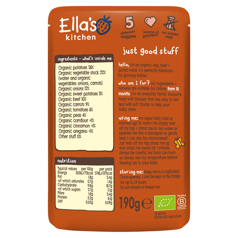 Ella's Kitchen organic cottage pie baby food pouch 190g - British product
