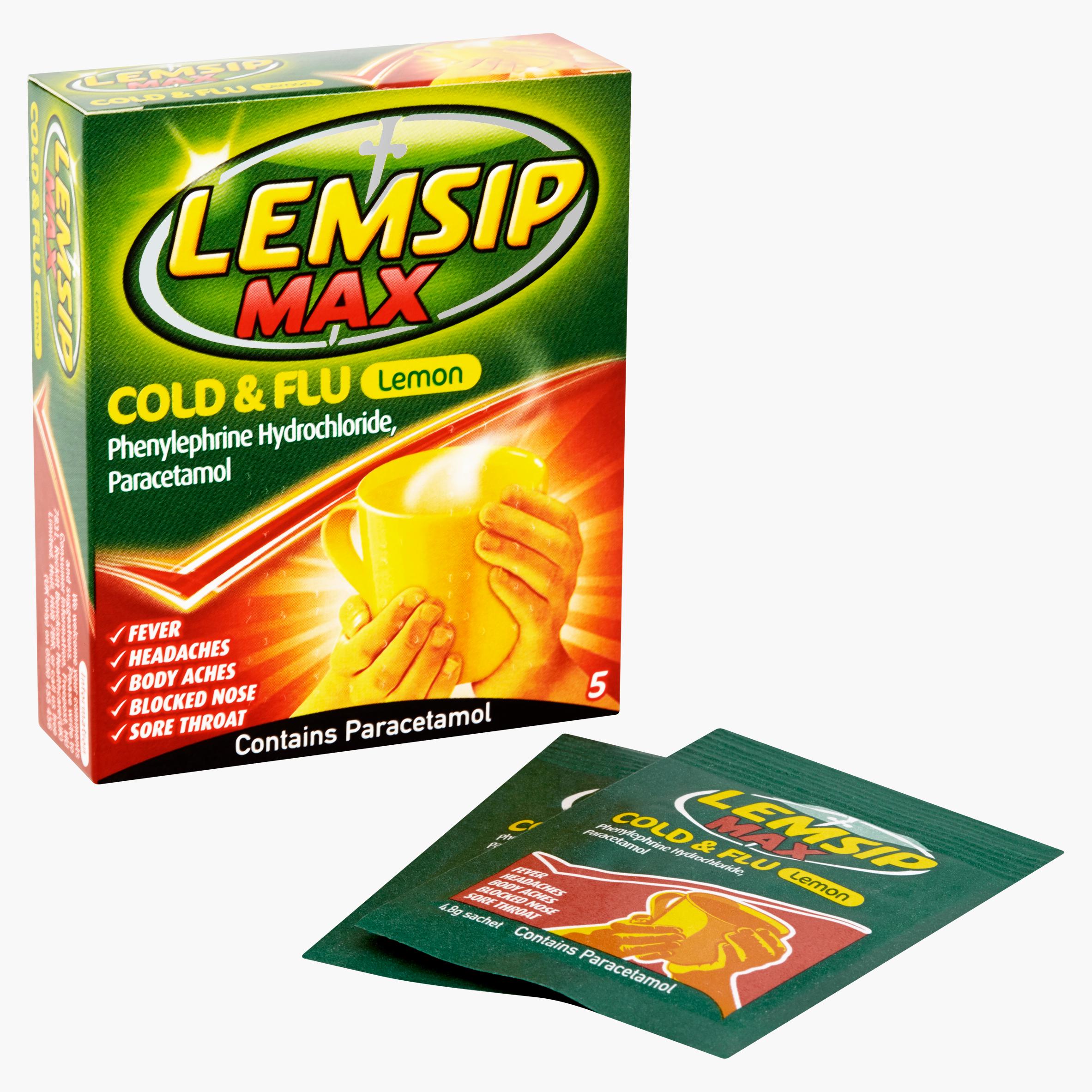 Lemsip Max cold flu lemon sachets 5 pack, imported from the UK