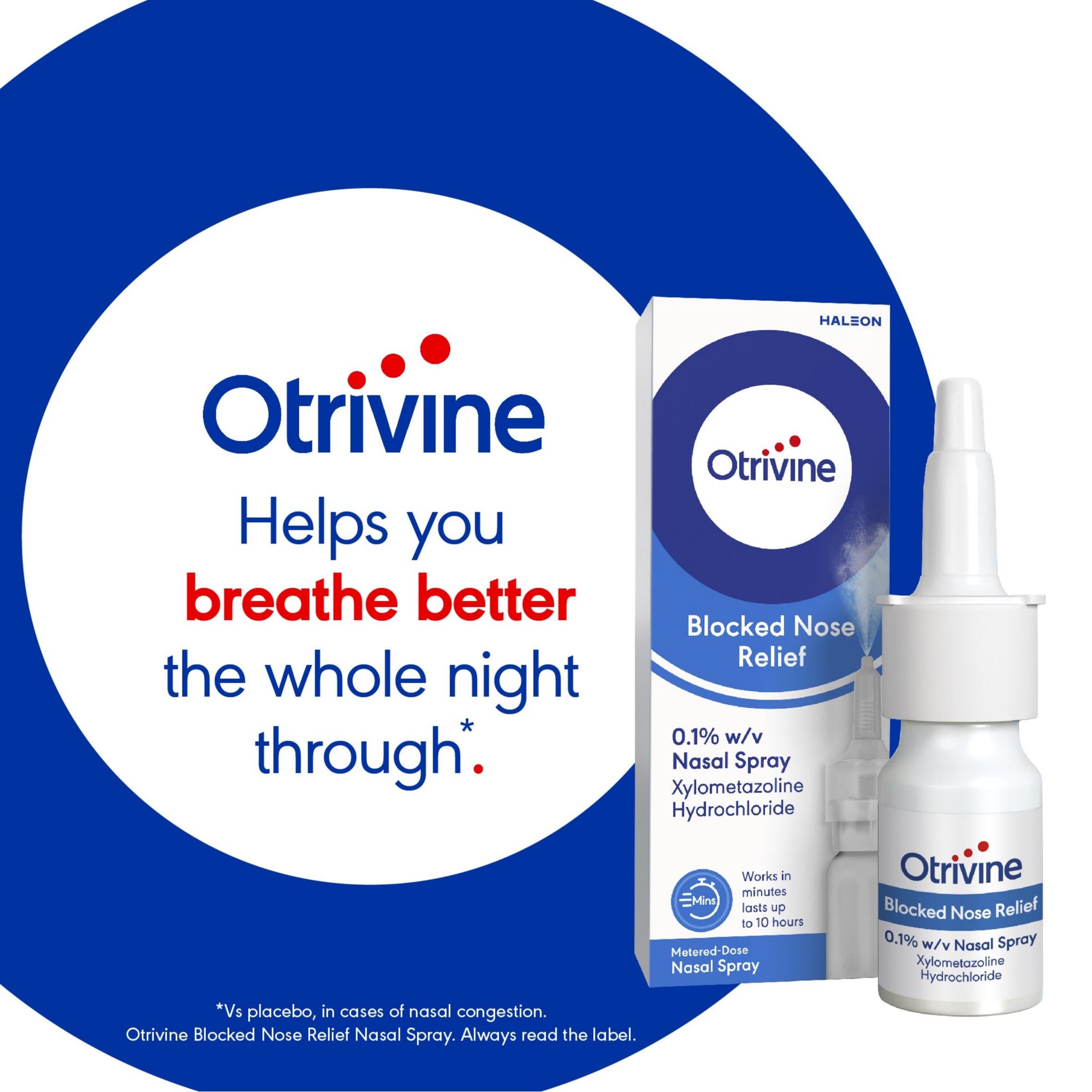Otrivine Blocked Nose Relief nasal spray decongestant 10ml, imported from the UK