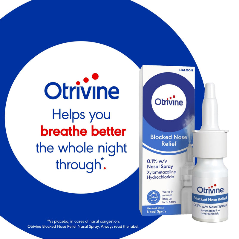Otrivine Blocked Nose Relief nasal spray decongestant 10ml, imported from the UK