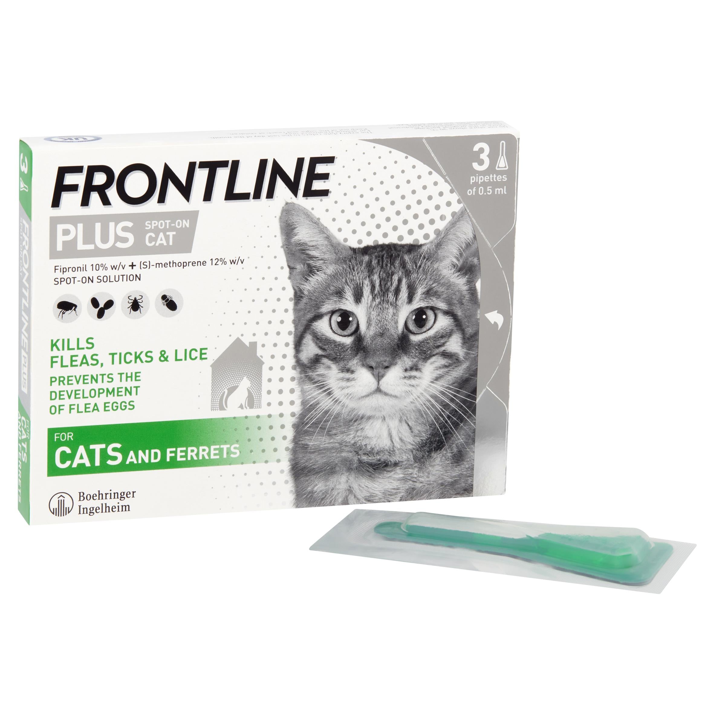 Frontline Plus cat flea treatment 3 doses (British brand)