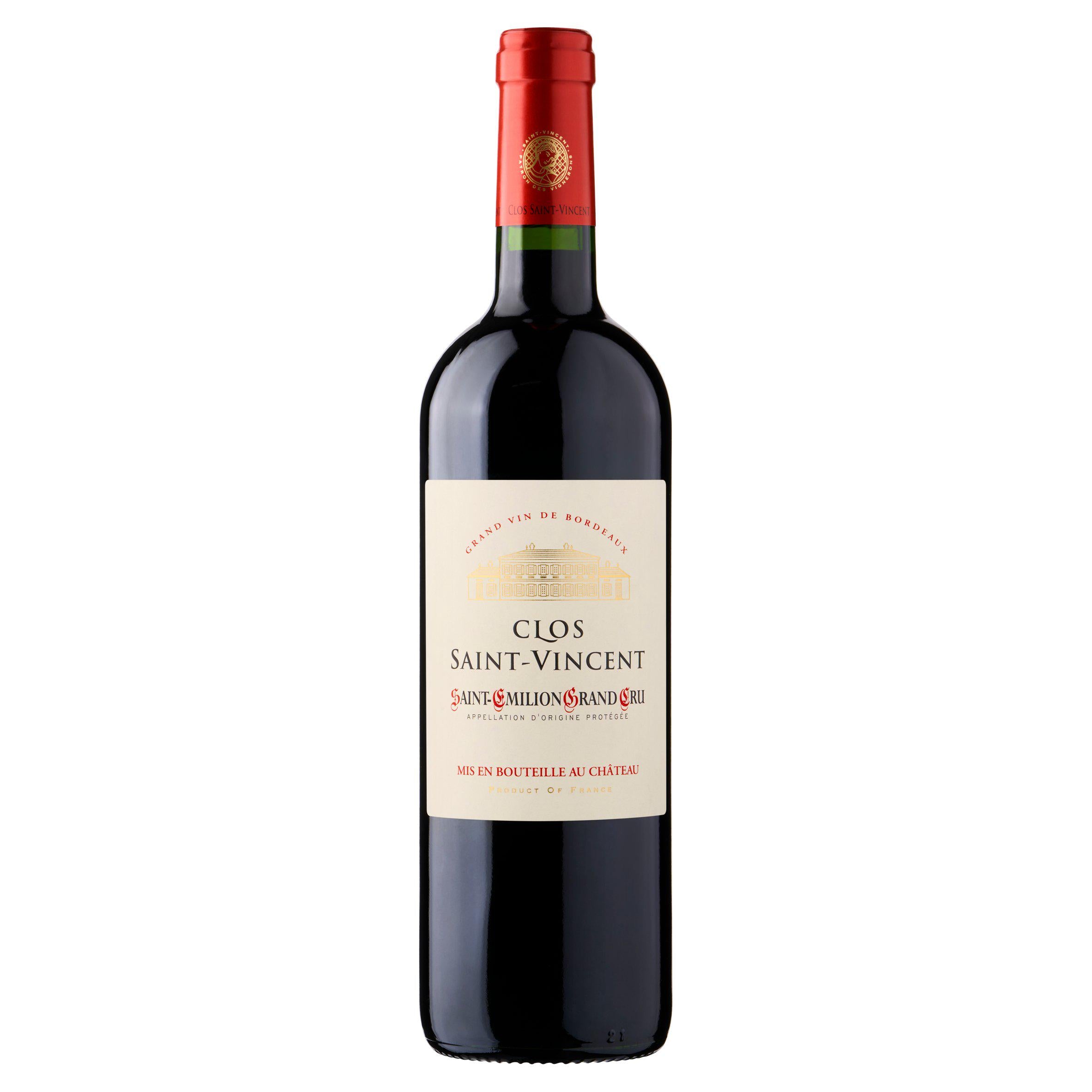 Clos Saint Vincent Saint Emilion Grand Cru red wine bottle, UK version