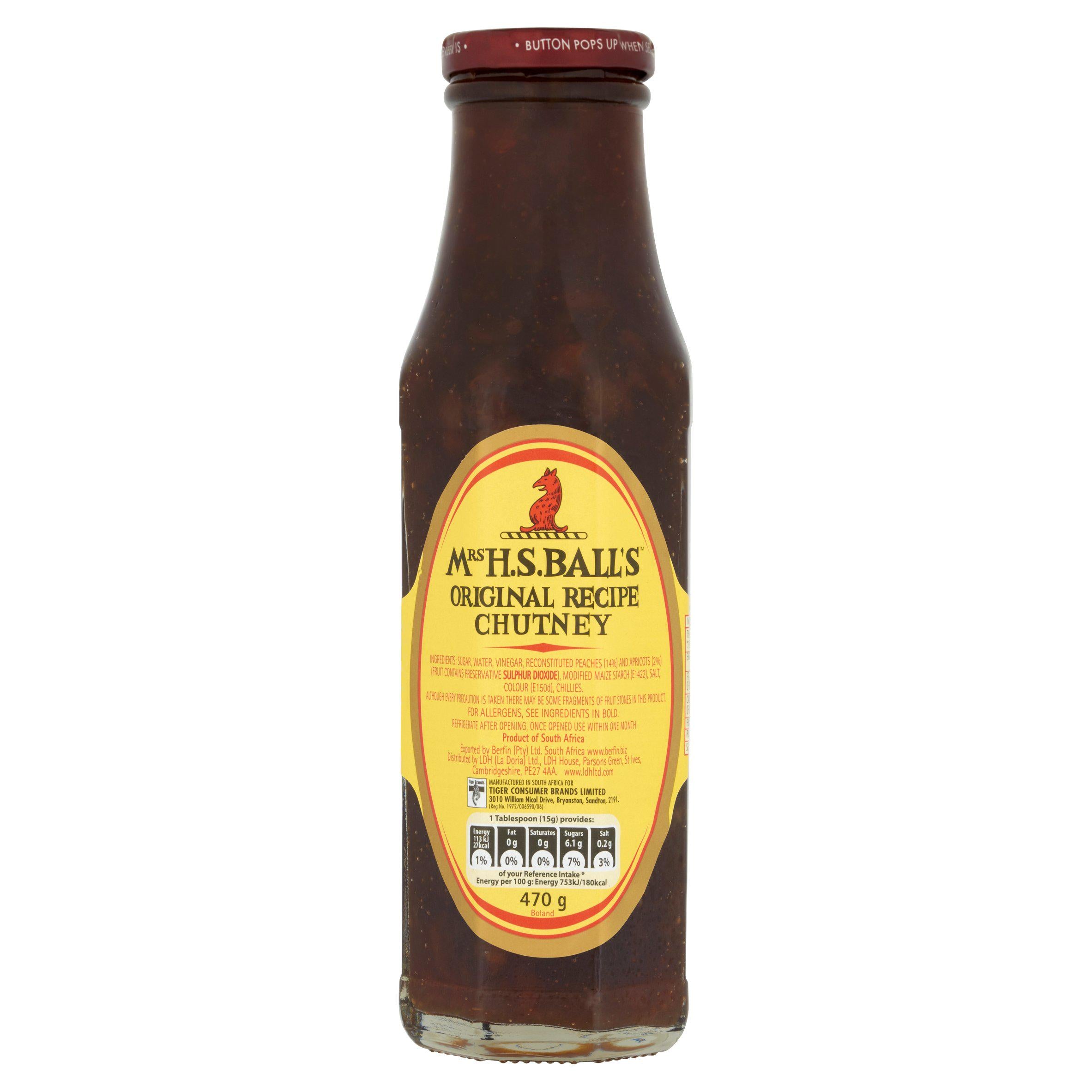Mrs Balls Original Chutney 470g, imported from the UK