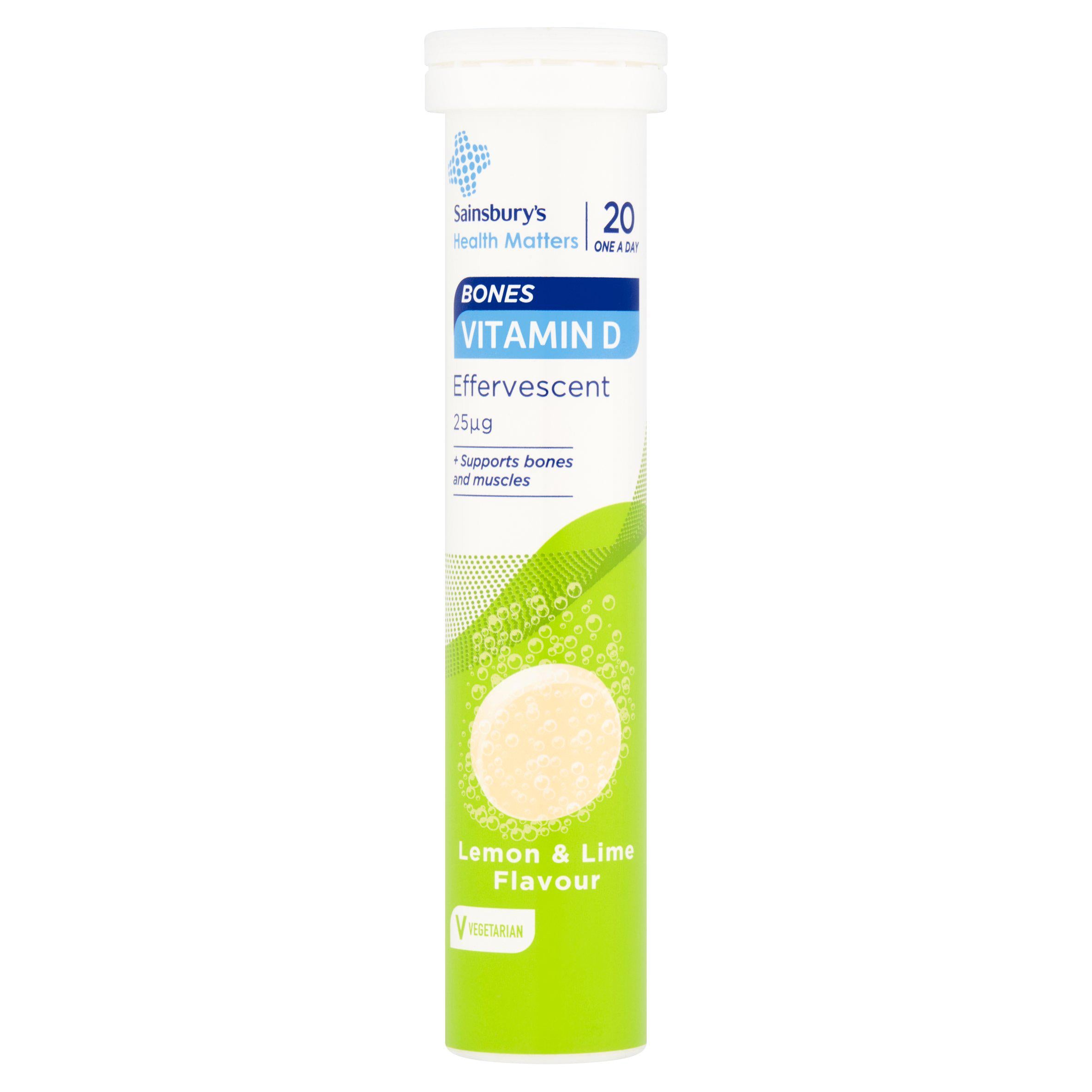 Sainsbury's Vitamin D effervescent lemon lime tablets 20 pack, UK version