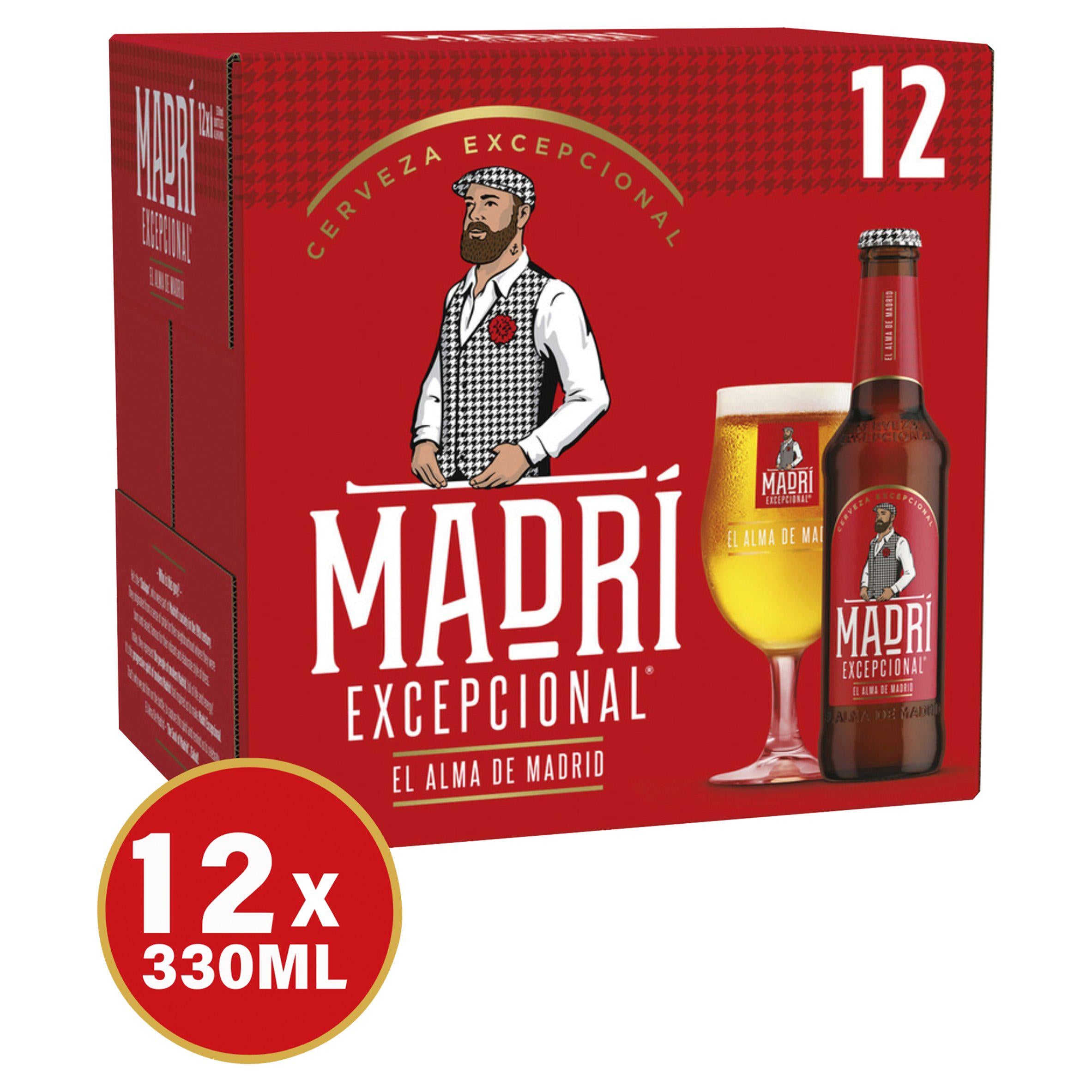 Madri Excepcional premium lager beer 12 pack 330ml, UK version