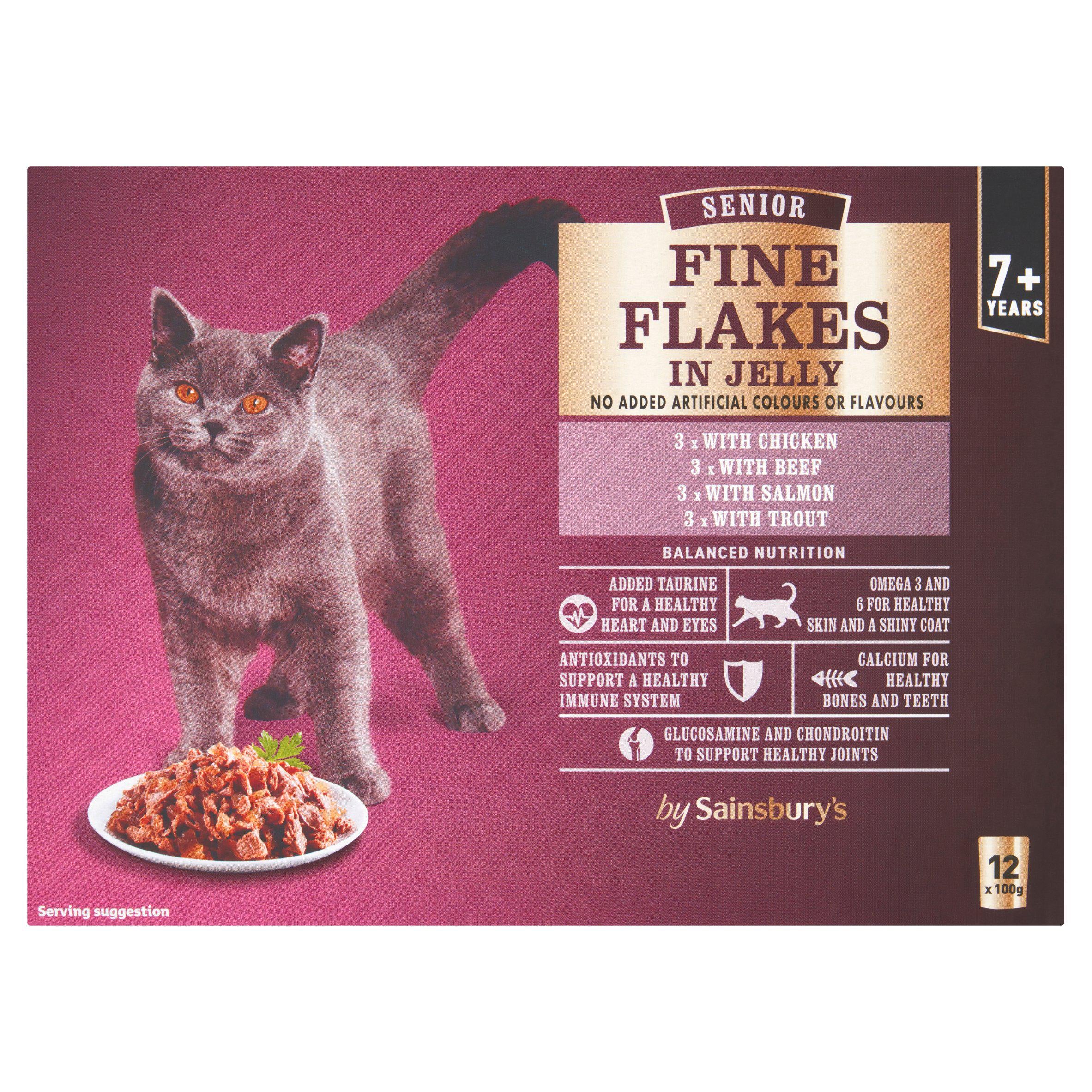 Sainsbury's senior cat food fine flakes selection 12x100g, imported from the UK