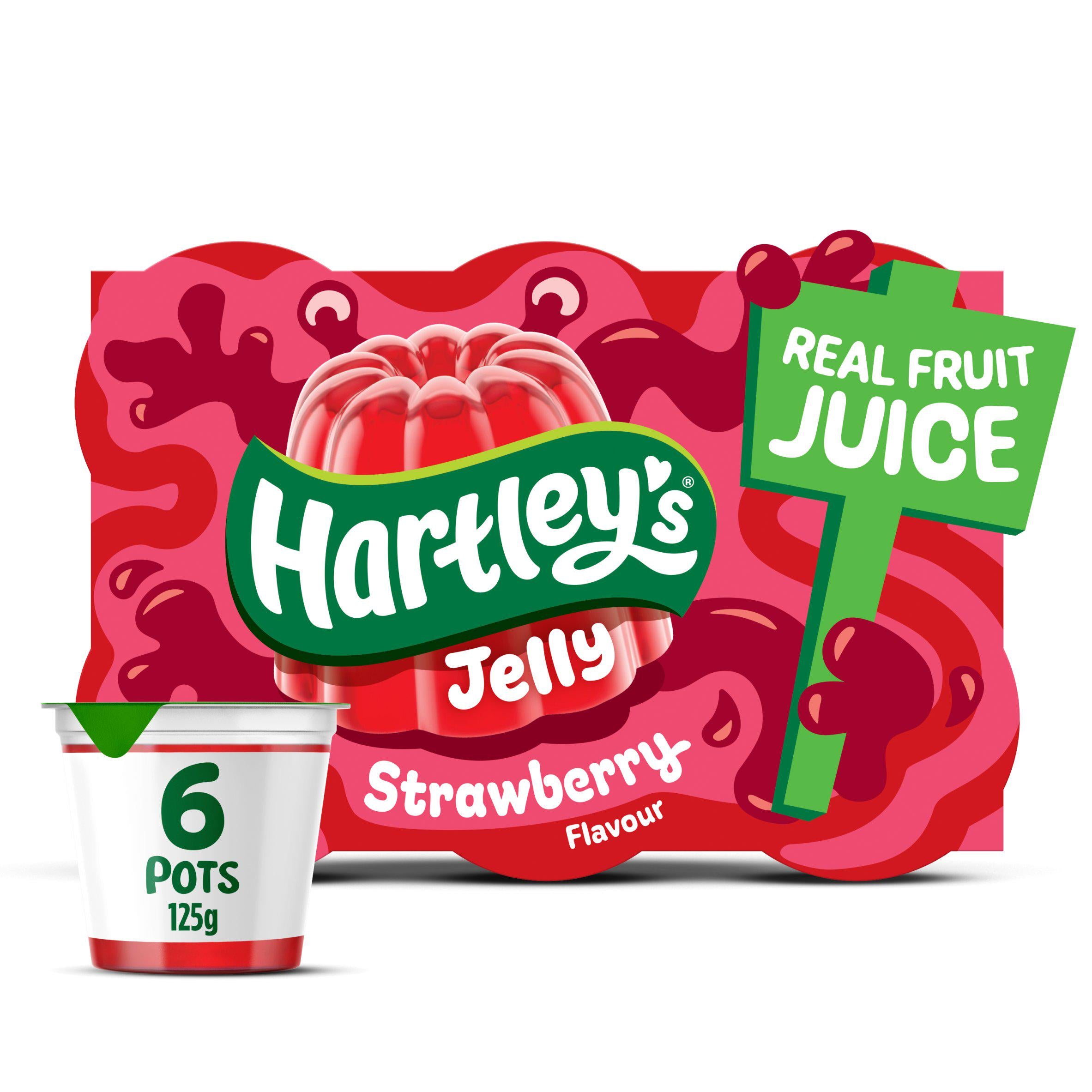 Hartley's strawberry jelly pots multipack 6x125g, imported from the UK
