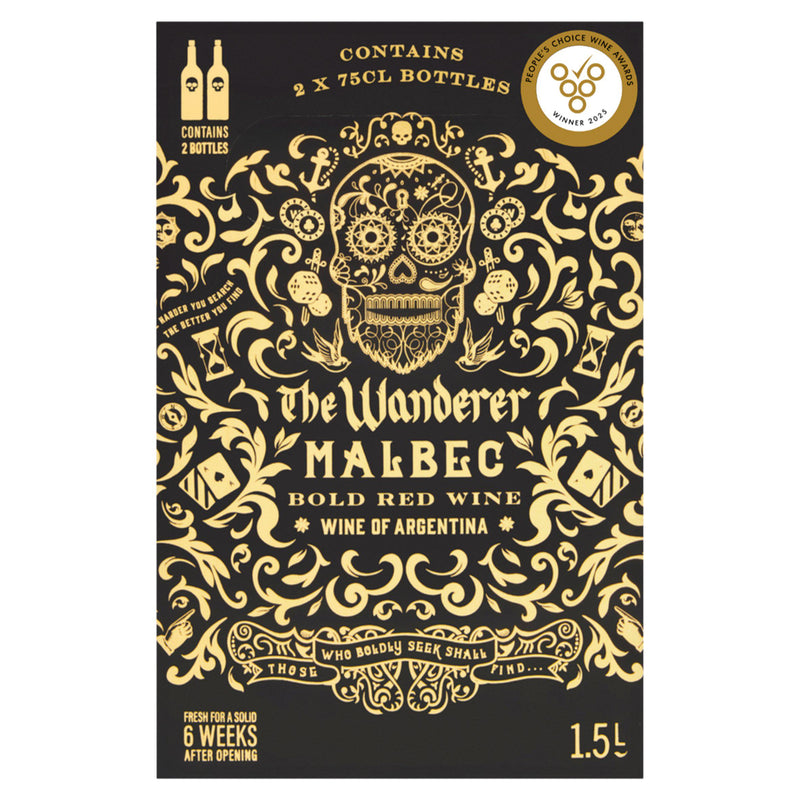 The Wanderer Malbec bold red wine 1.5L box (British brand)