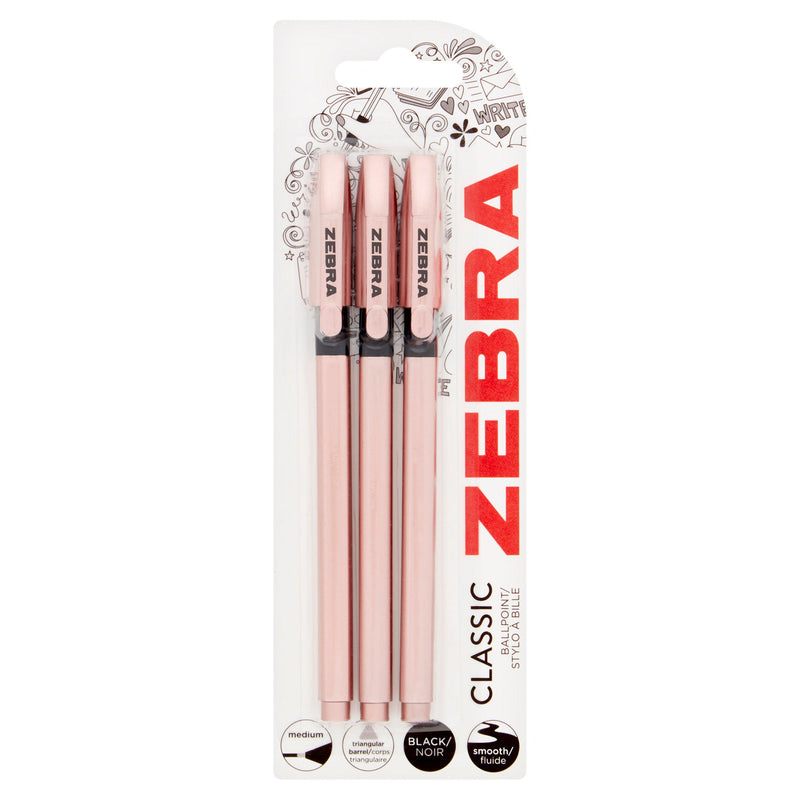 Zebra Rose Gold ballpoint pens pack of 3 (British brand)