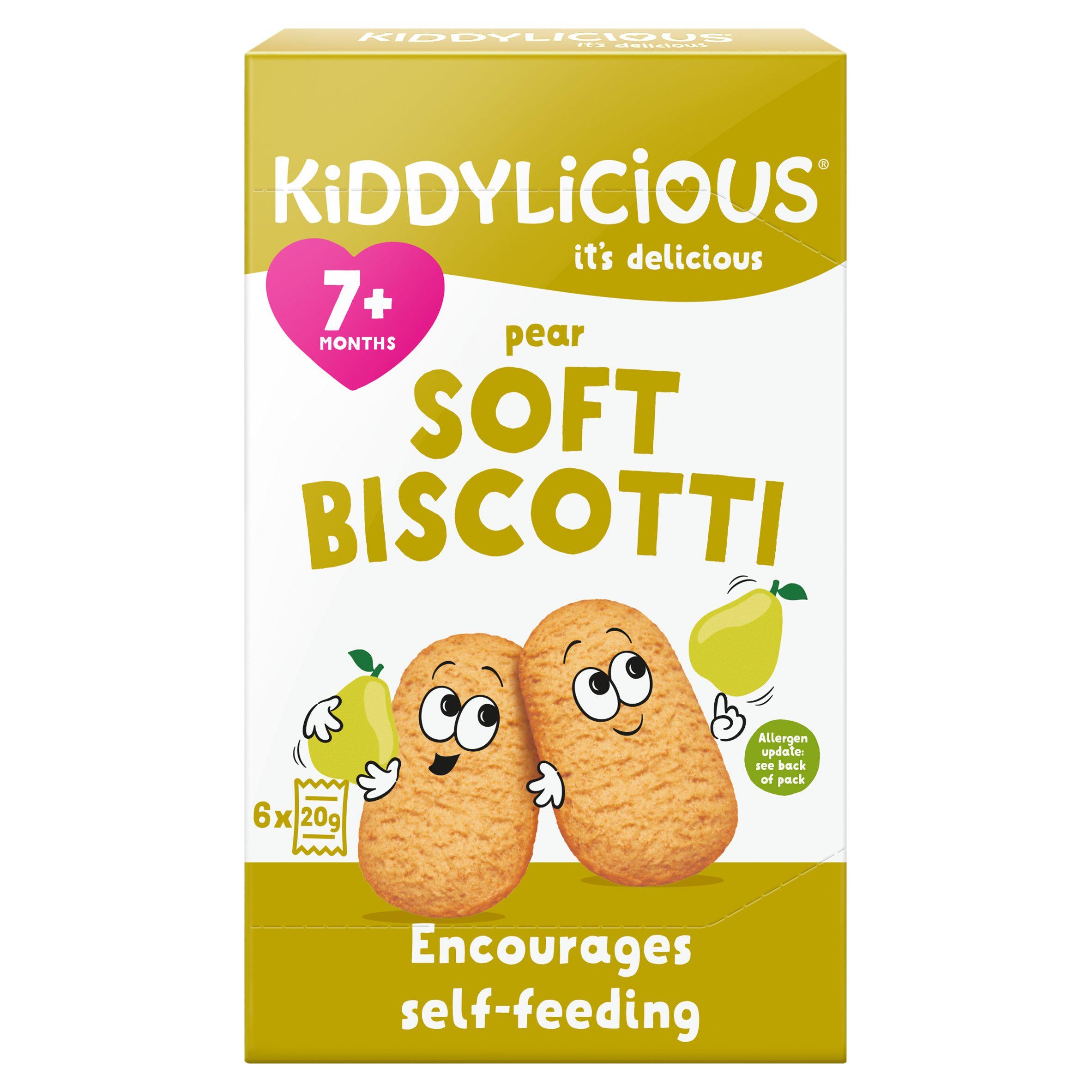 Kiddylicious pear soft biscotti baby snack 6x20g, UK version