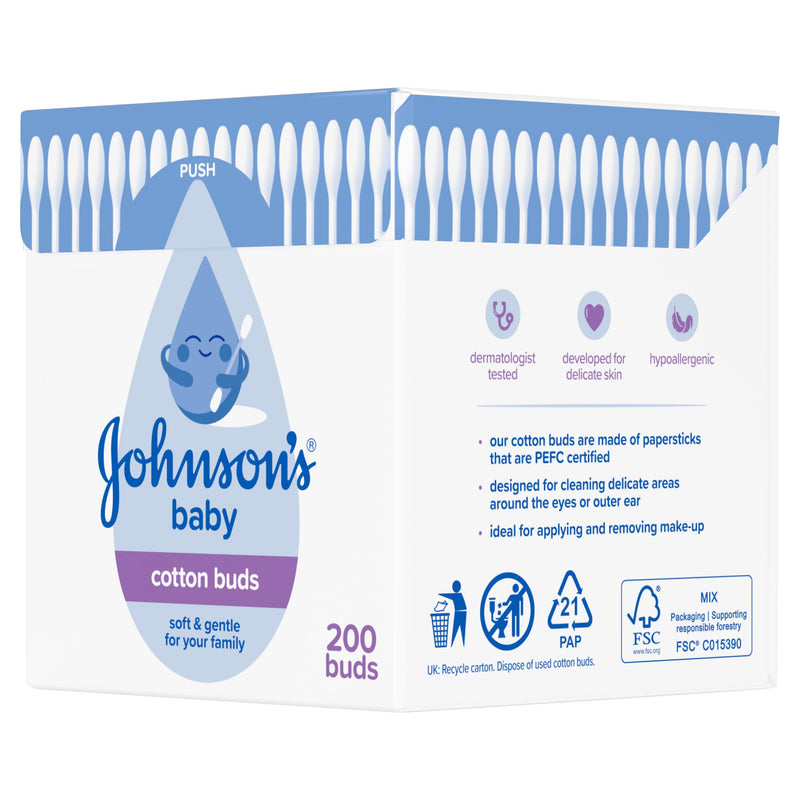 Johnson's Baby Cotton Buds 200 count plastic free (British brand)