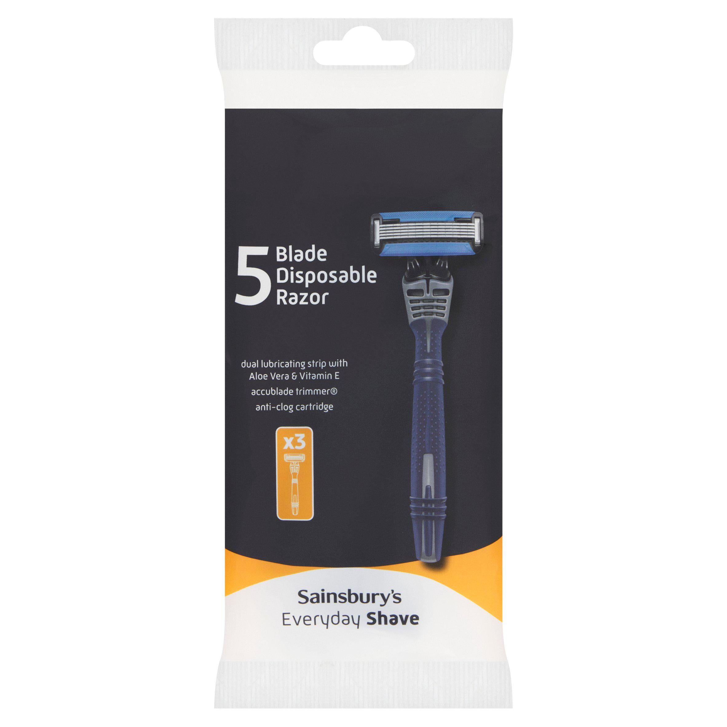Sainsbury's 5 Blade Disposable Razor with Trimmer 3-pack, imported from the UK