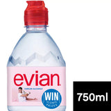 Evian natural still mineral water 750ml (British brand)