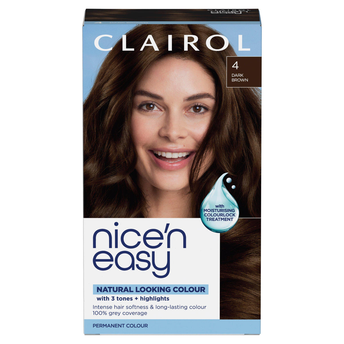 Clairol Nice'N Easy Dark Brown 4 permanent hair dye - British product