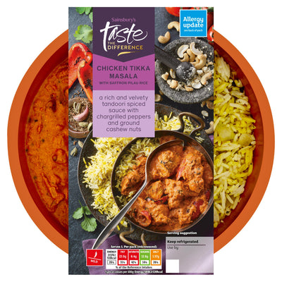 Sainsburys Sainsbury's Chicken Tikka Masala with Pilau Rice, Taste the Difference Ready Meal for 1 400g- Buy online at McGrocer