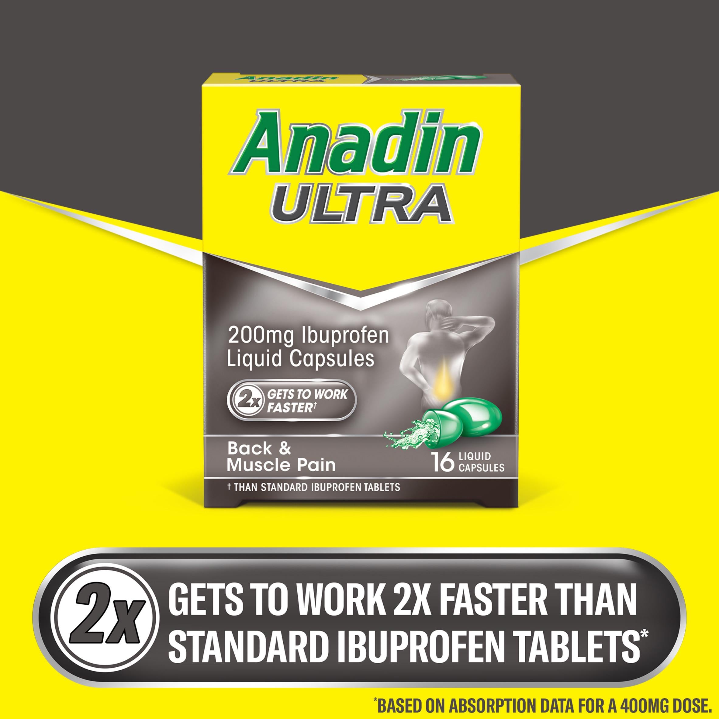 Anadin Ultra ibuprofen pain relief liquid capsules 16 pack, UK version