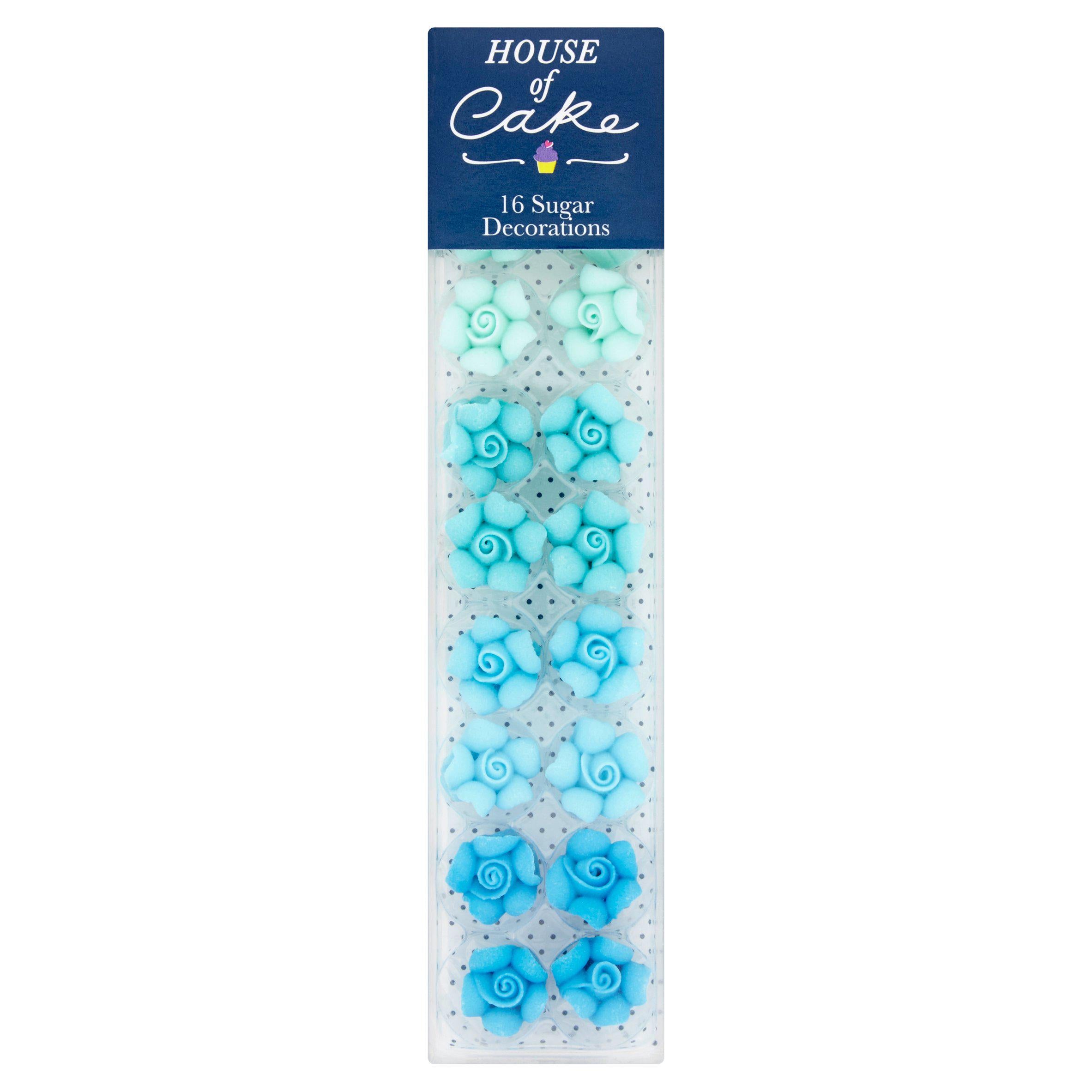 House of Cake blue ombre rose cake decorations x16 (British brand)