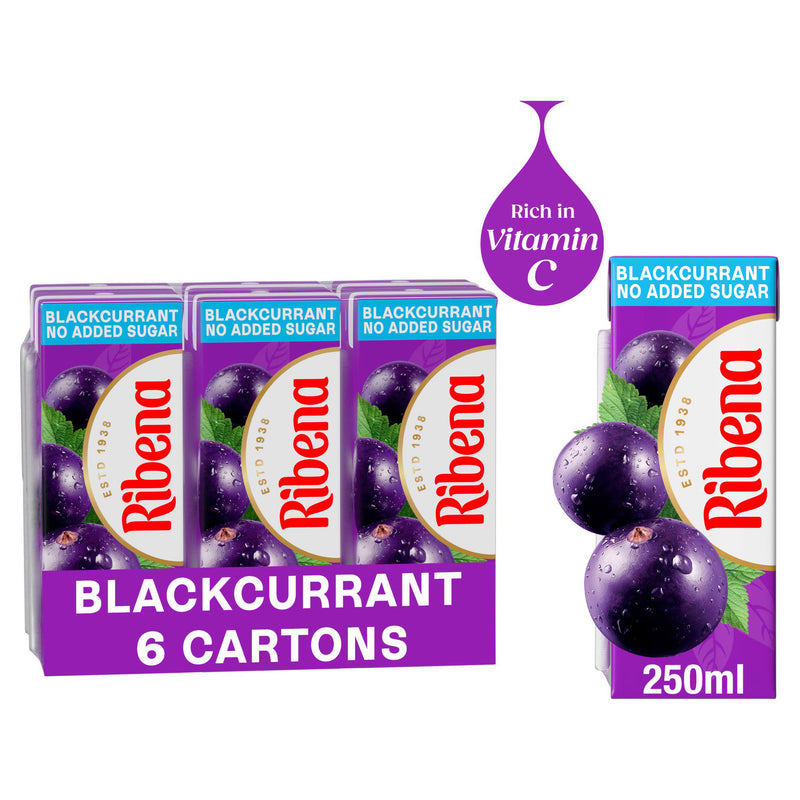 Ribena no added sugar blackcurrant juice drink 6x250ml, imported from the UK