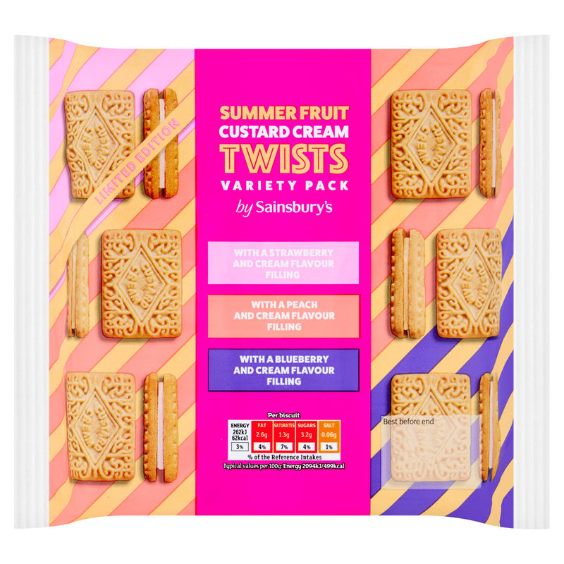 Sainsbury's summer fruit custard cream twists 450g, UK version