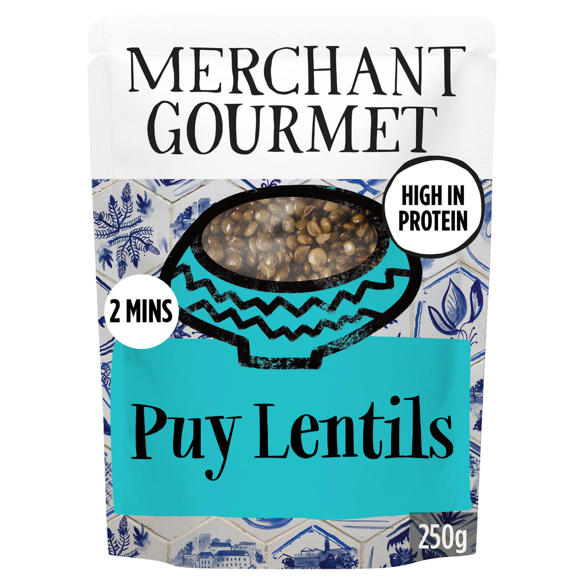 Merchant Gourmet cooked Puy and green lentils pouch 250g, UK version