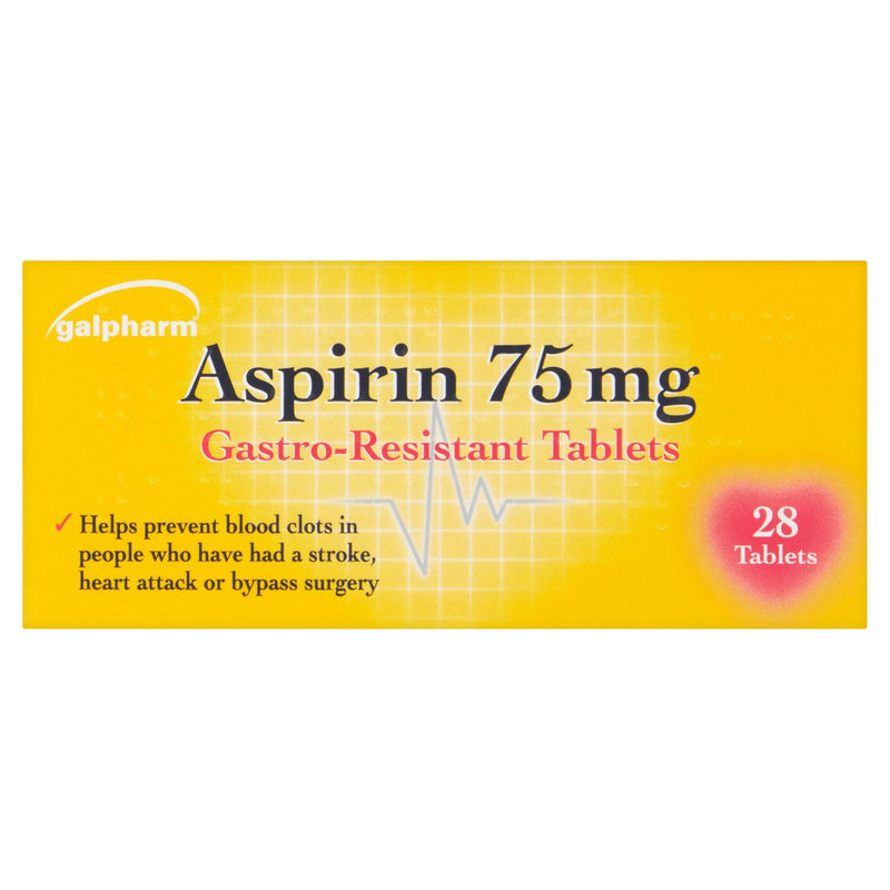 Galpharm Aspirin gastro resistant tablets 75mg 28 pack - British product