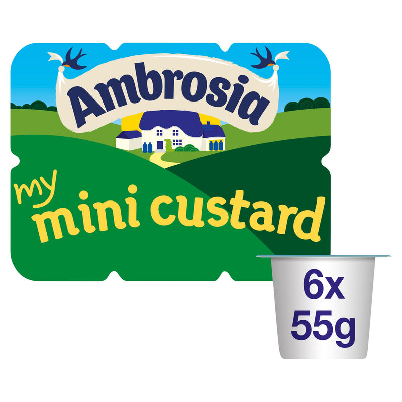 Ambrosia mini custard pots 6x55g lunchbox snack, imported from the UK