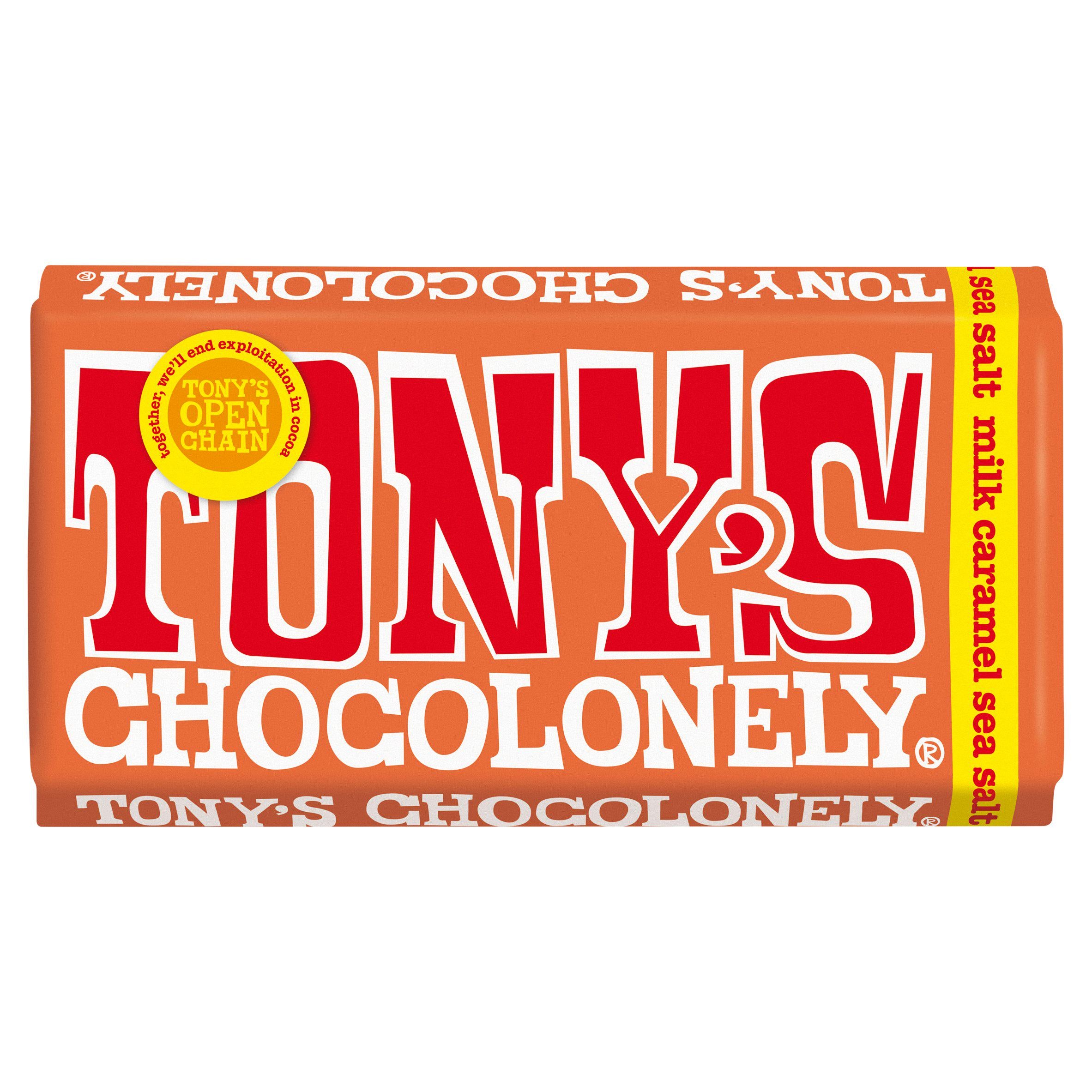 Tony's Chocolonely milk chocolate caramel sea salt 180g (British brand)